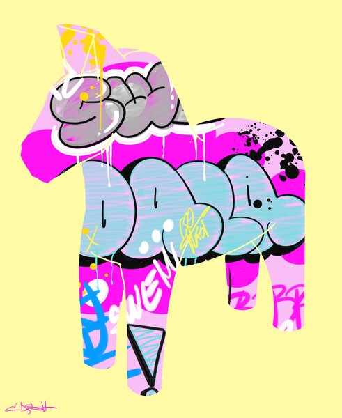 Pink Blue Graffiti Horse