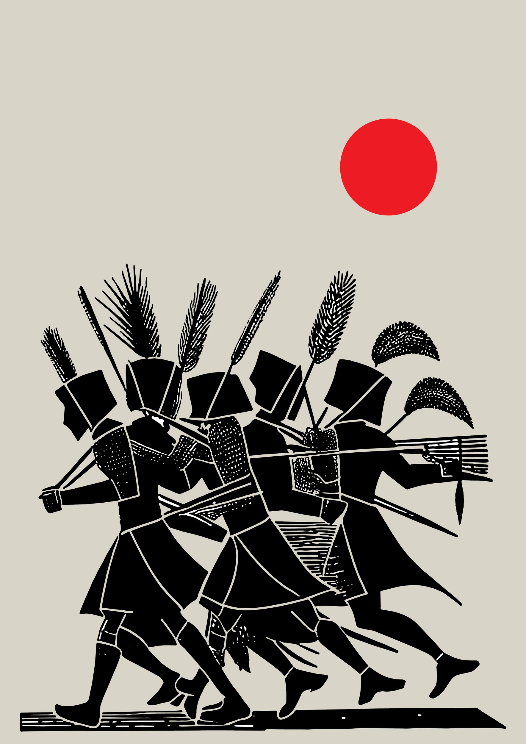 Marching Archers Red Sun by Lembayung senja studio [Vintage Poster] — canvas wall art