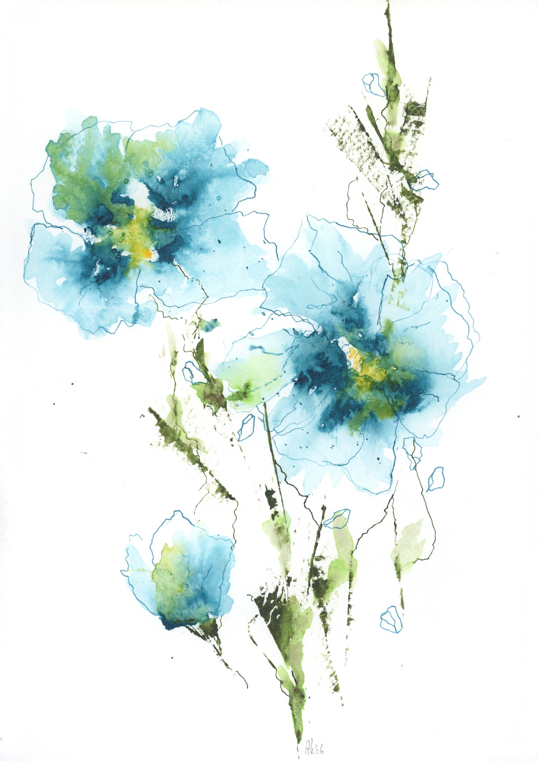Blue Watercolor Blooms by Ankie Kooi — canvas wall art