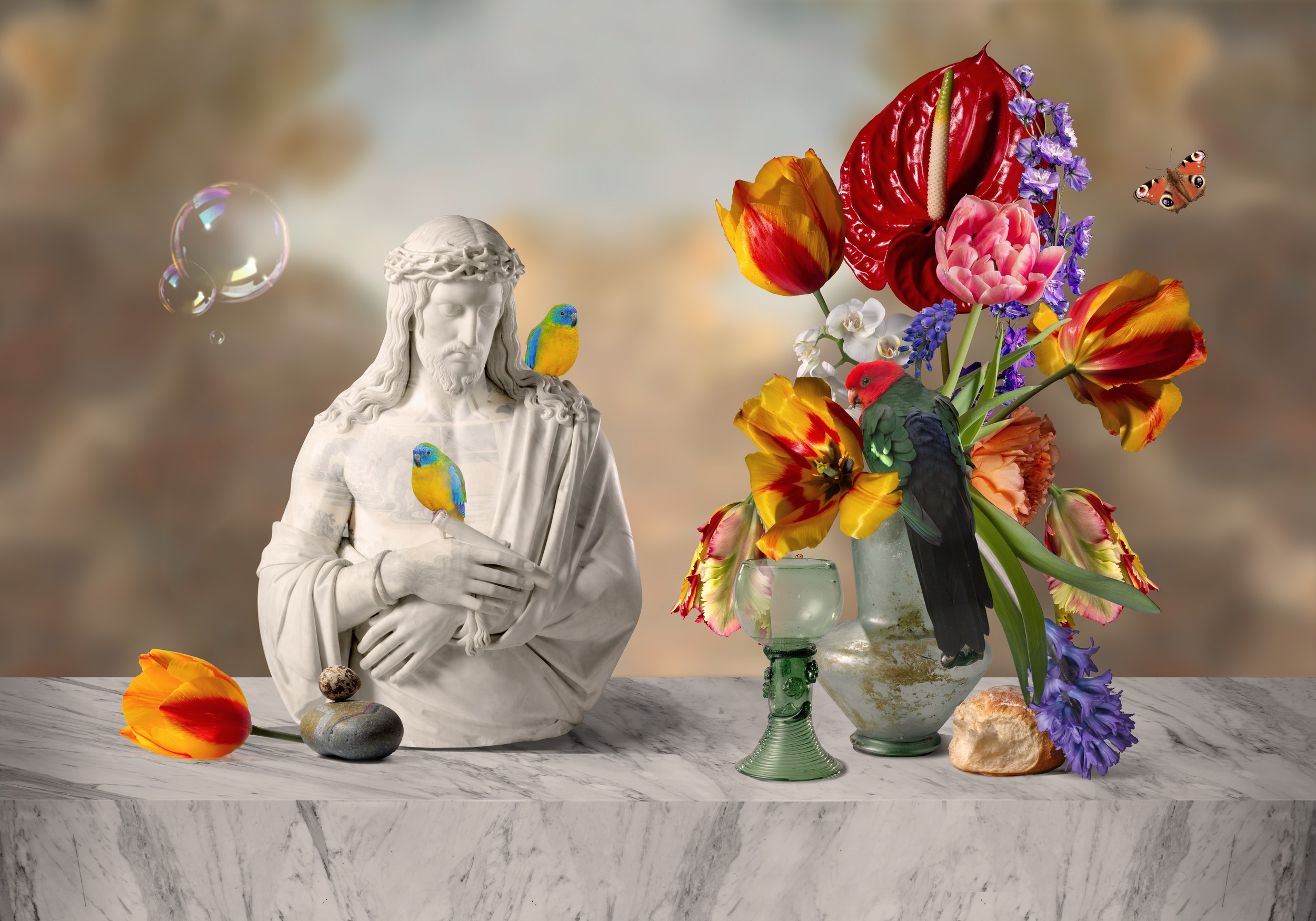 Jesus with Birds and Flowers by Sander van Laar — canvas wall art