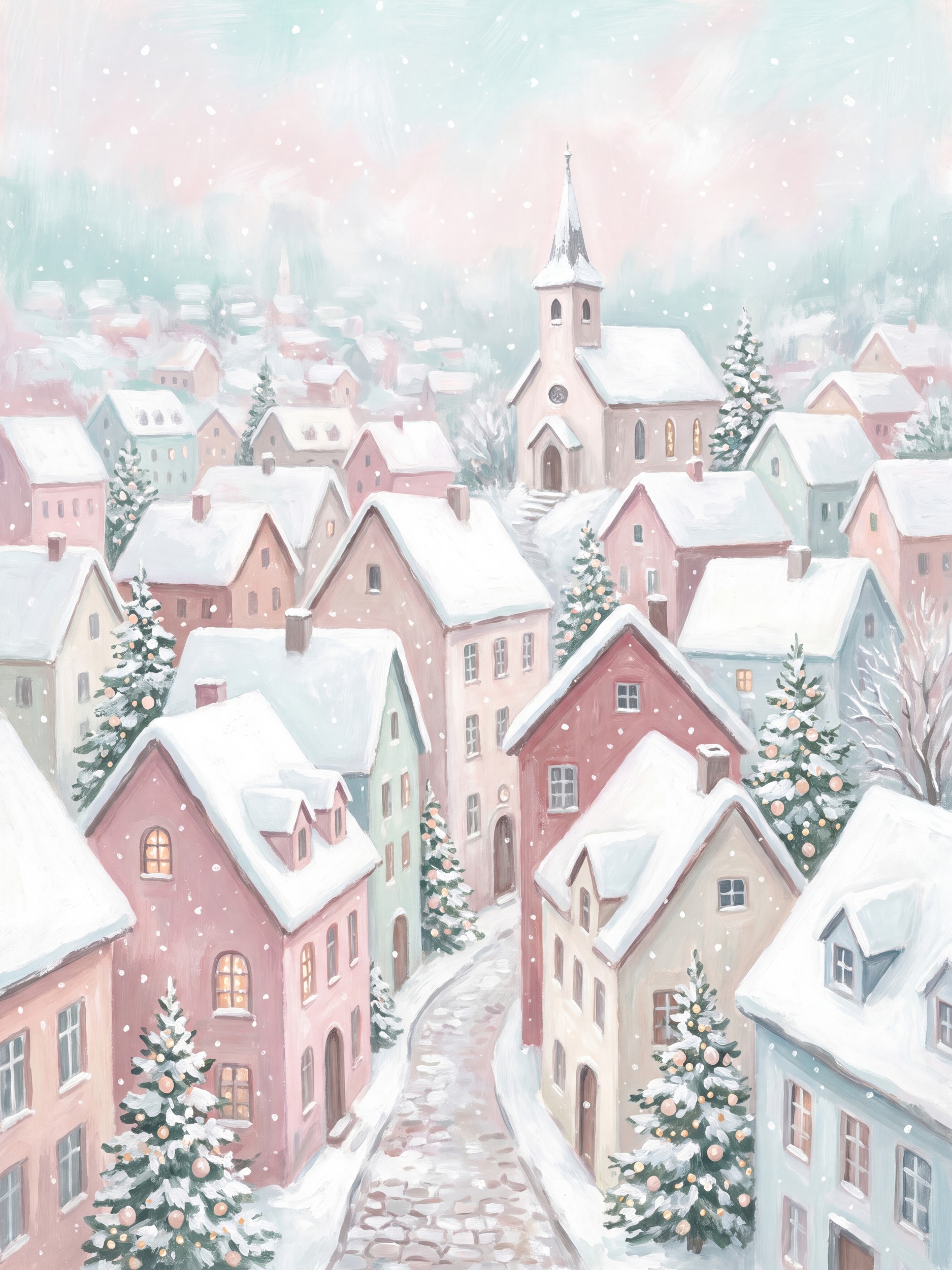 Snow Covered Christmas Village by Andreas Magnusson — canvas wall art