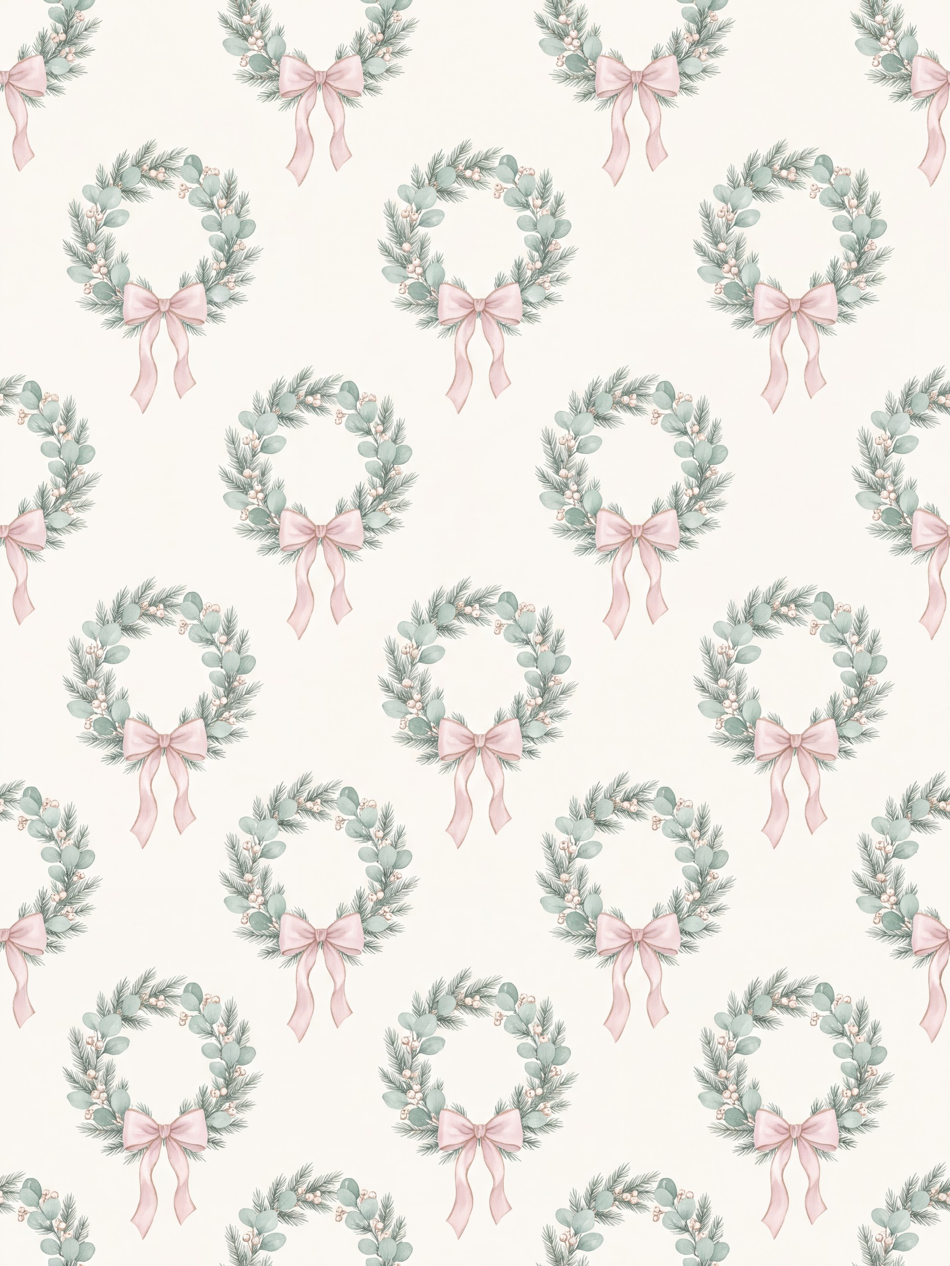 Pink Bow Wreaths Pattern by Andreas Magnusson — canvas wall art
