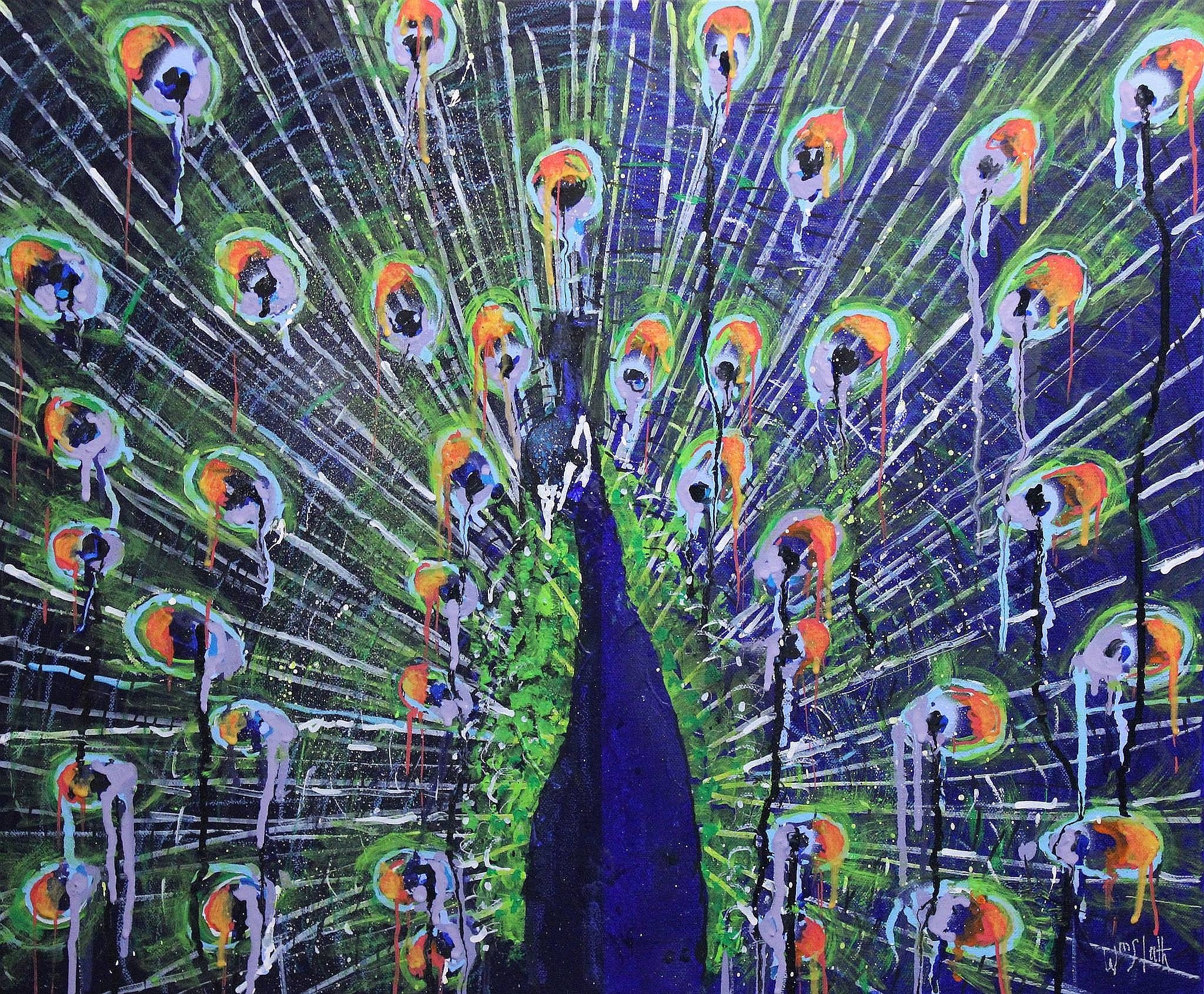 Colorful Peacock Painting by Wayne Sleeth — canvas wall art