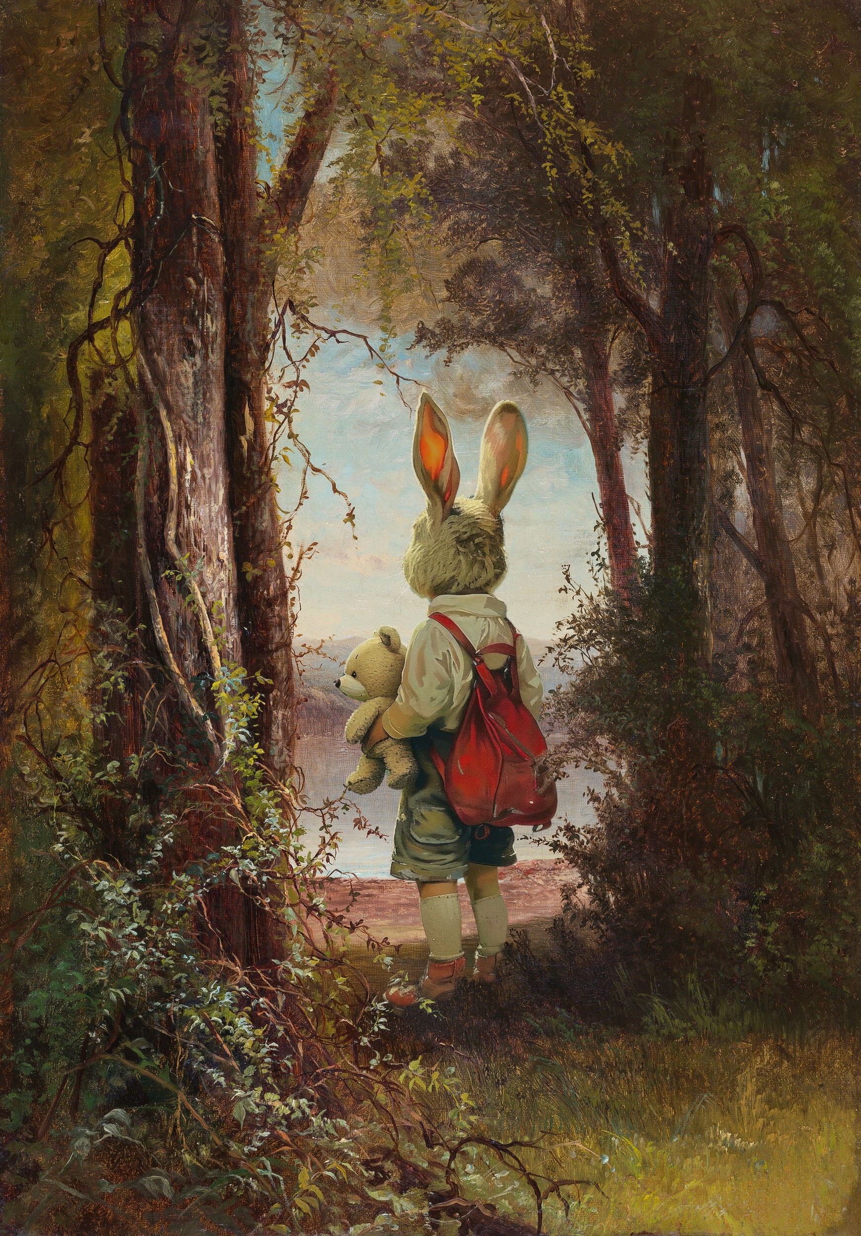 Rabbit Child's Forest Journey by Marja van den Hurk — canvas wall art
