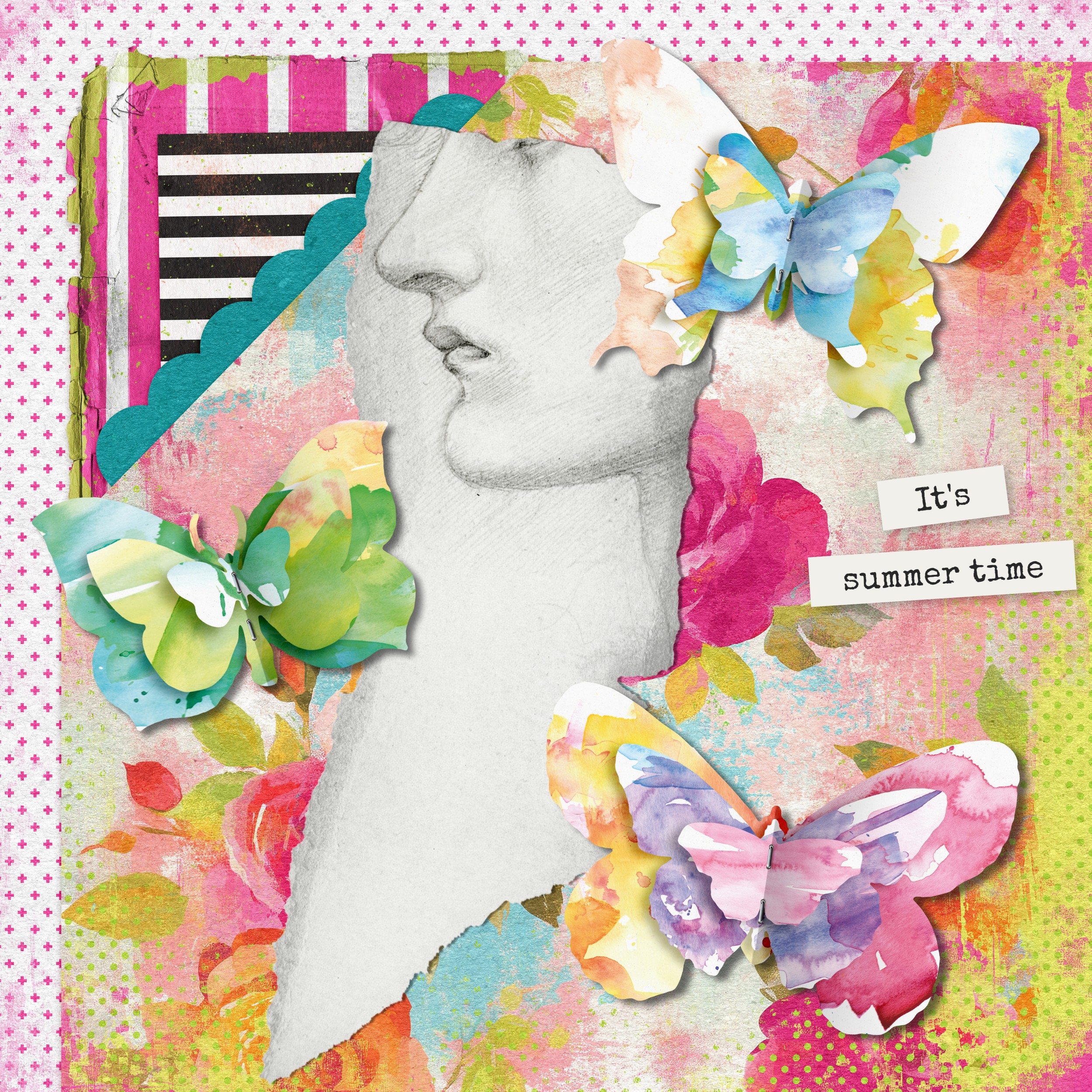 Vibrant Summer Butterfly Bust by Marja van den Hurk — canvas wall art
