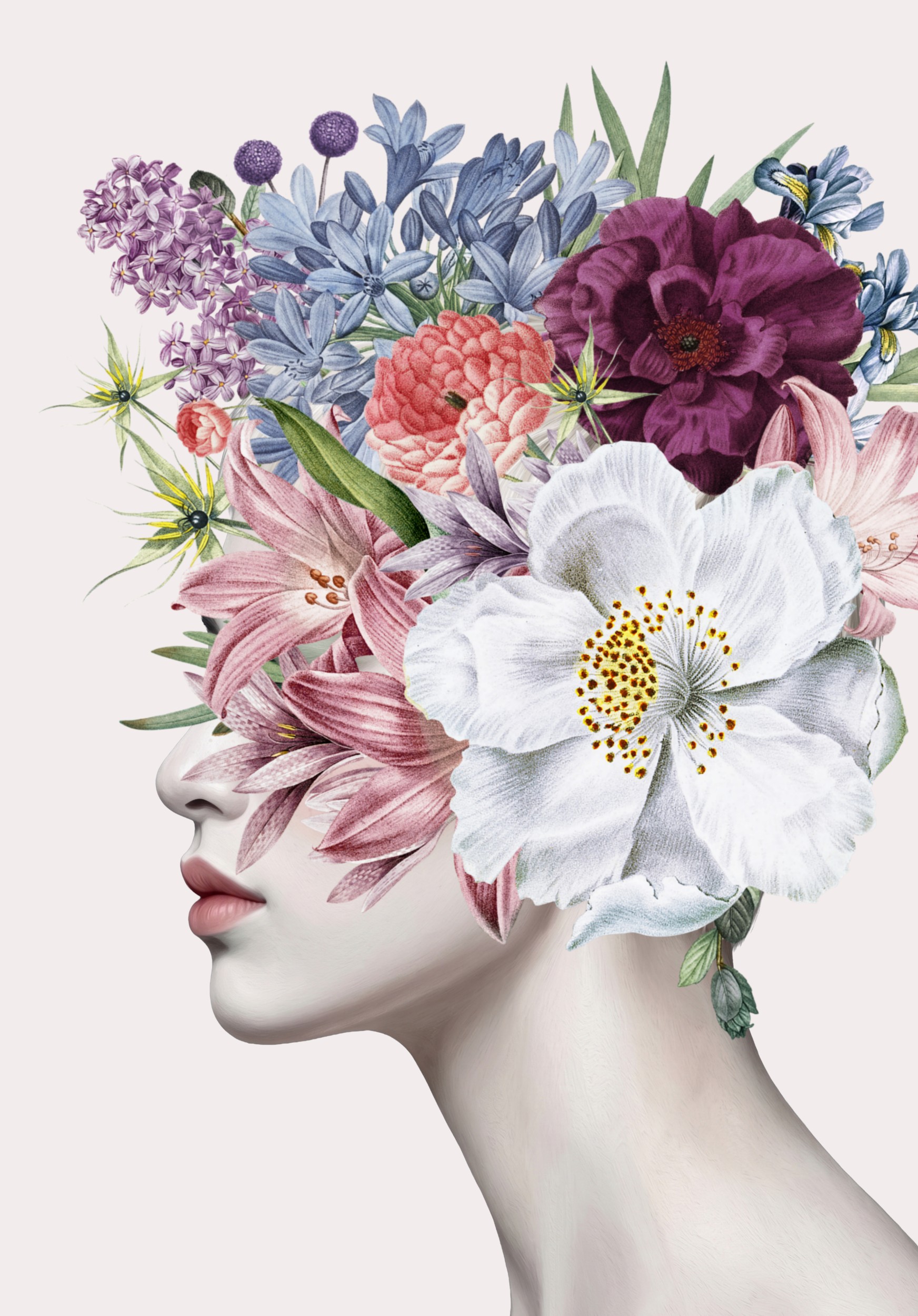 Floral Woman Portrait by Marja van den Hurk — canvas wall art
