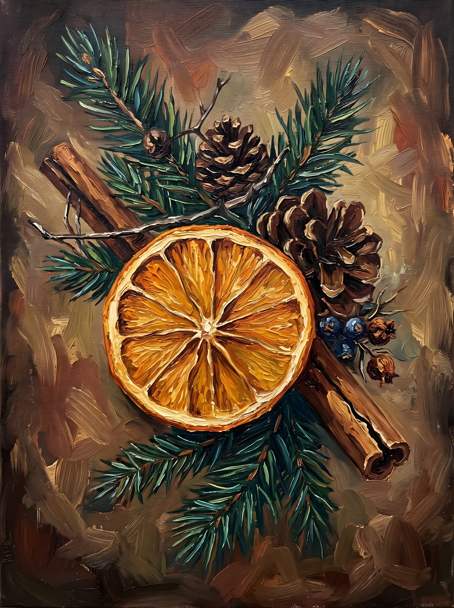 Festive Orange and Pine by HUGO — canvas wall art
