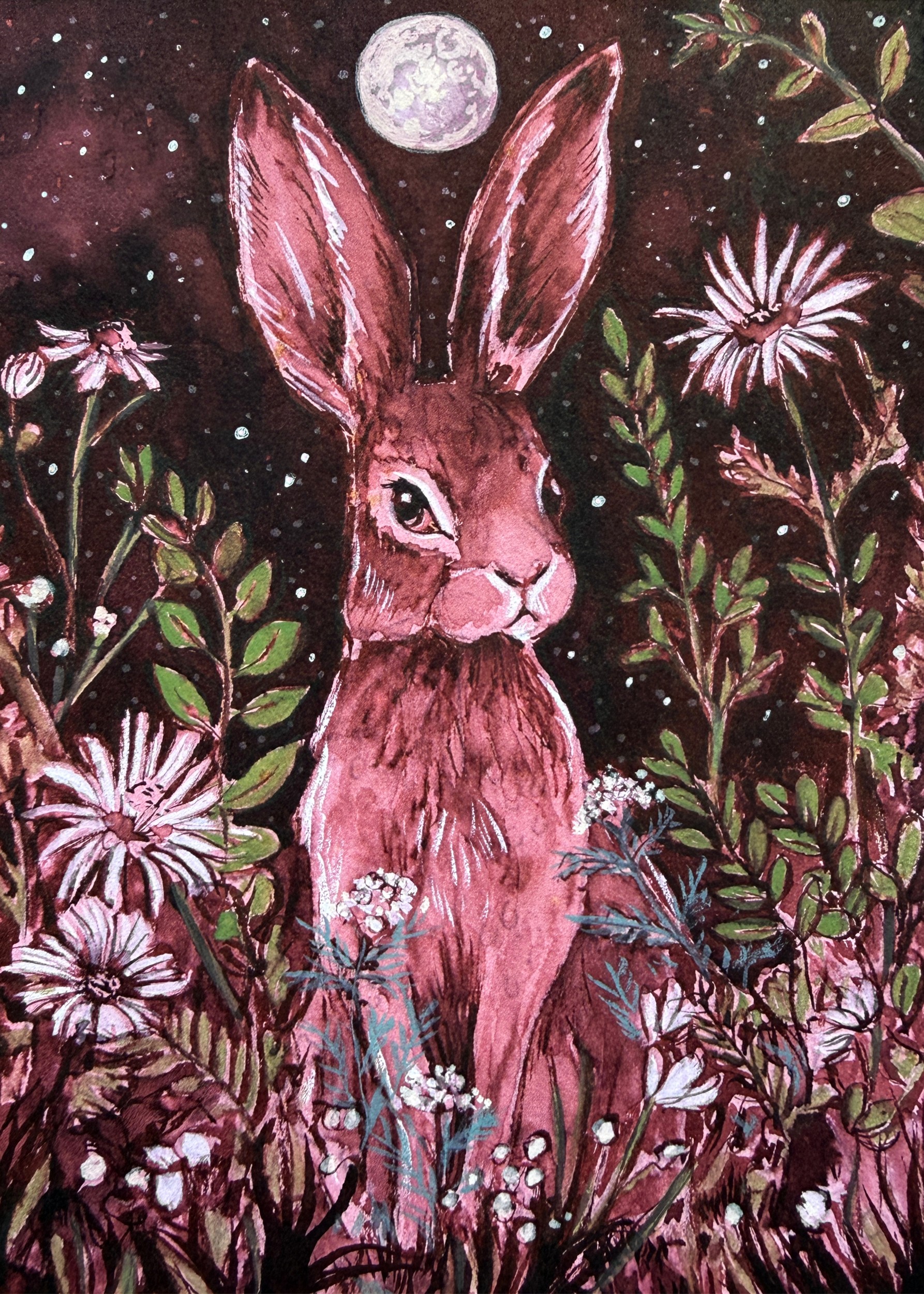 Rabbit Under Full Moon by Renee Machan Cottagecore Artist — canvas wall art