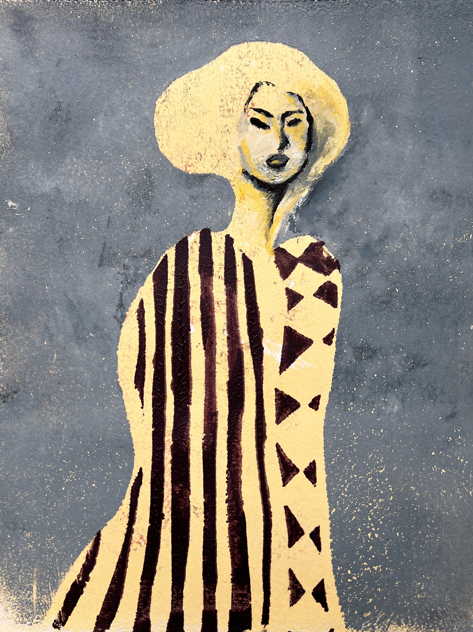 Abstract Woman Golden Hat by Christina Misuro — canvas wall art