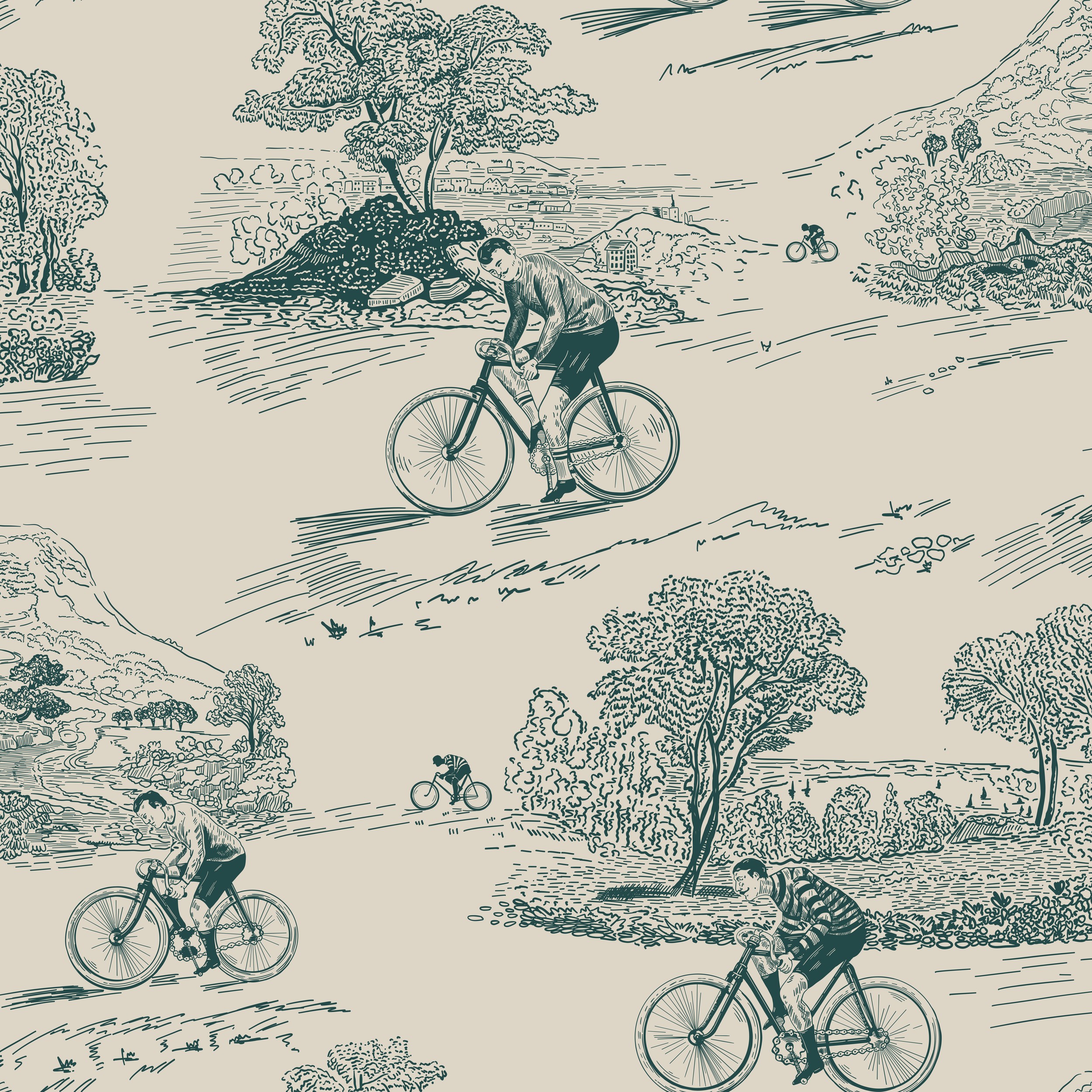 Vintage Cycling Landscape by Alexandra Weise — canvas wall art