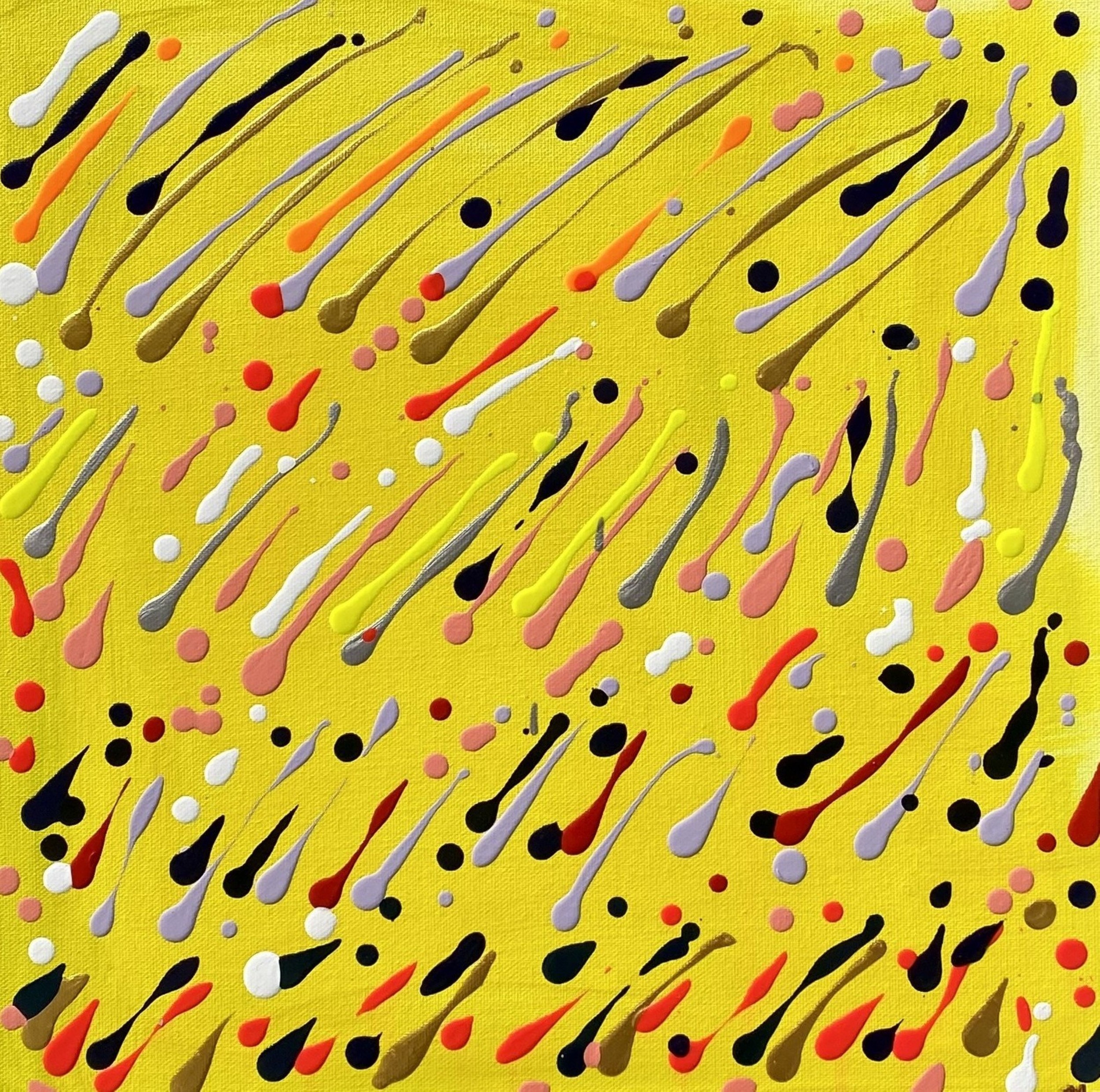 Colorful Drips On Yellow by Maria-Tia Andron — canvas wall art