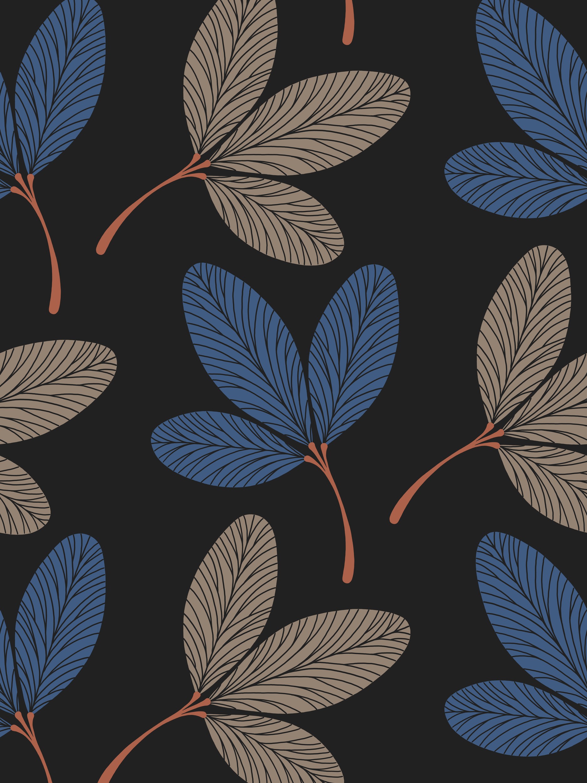 Blue Brown Leaf Pattern by Krisztina Jung — canvas wall art