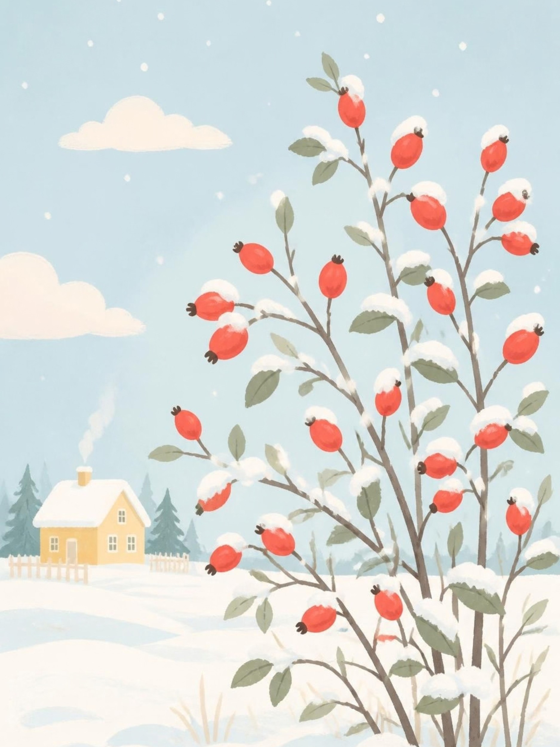 Winter Rose Hips House by Ohkimiko — canvas wall art