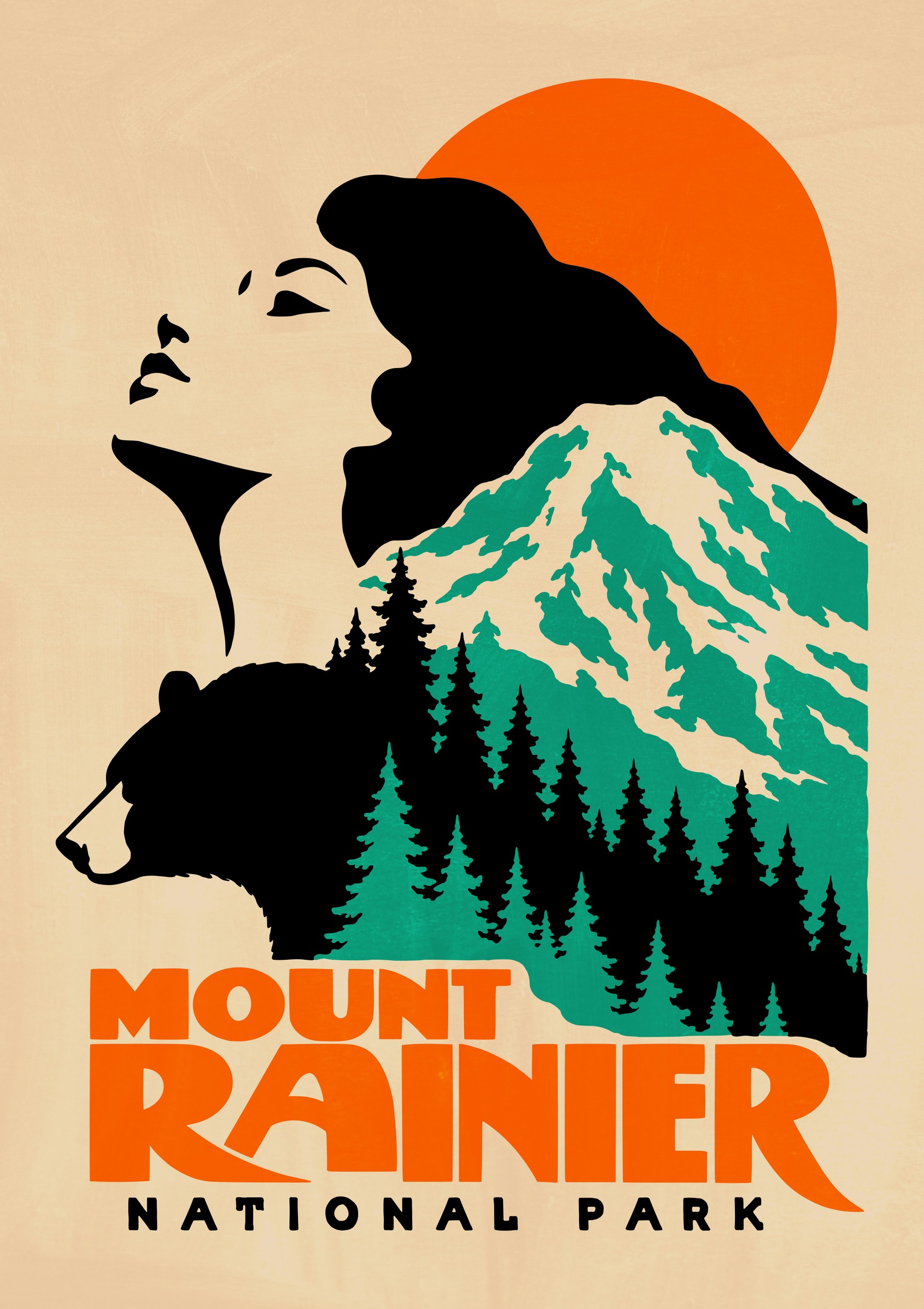 Mount Rainier Retro Landscape by Patryk Krygowski — canvas wall art