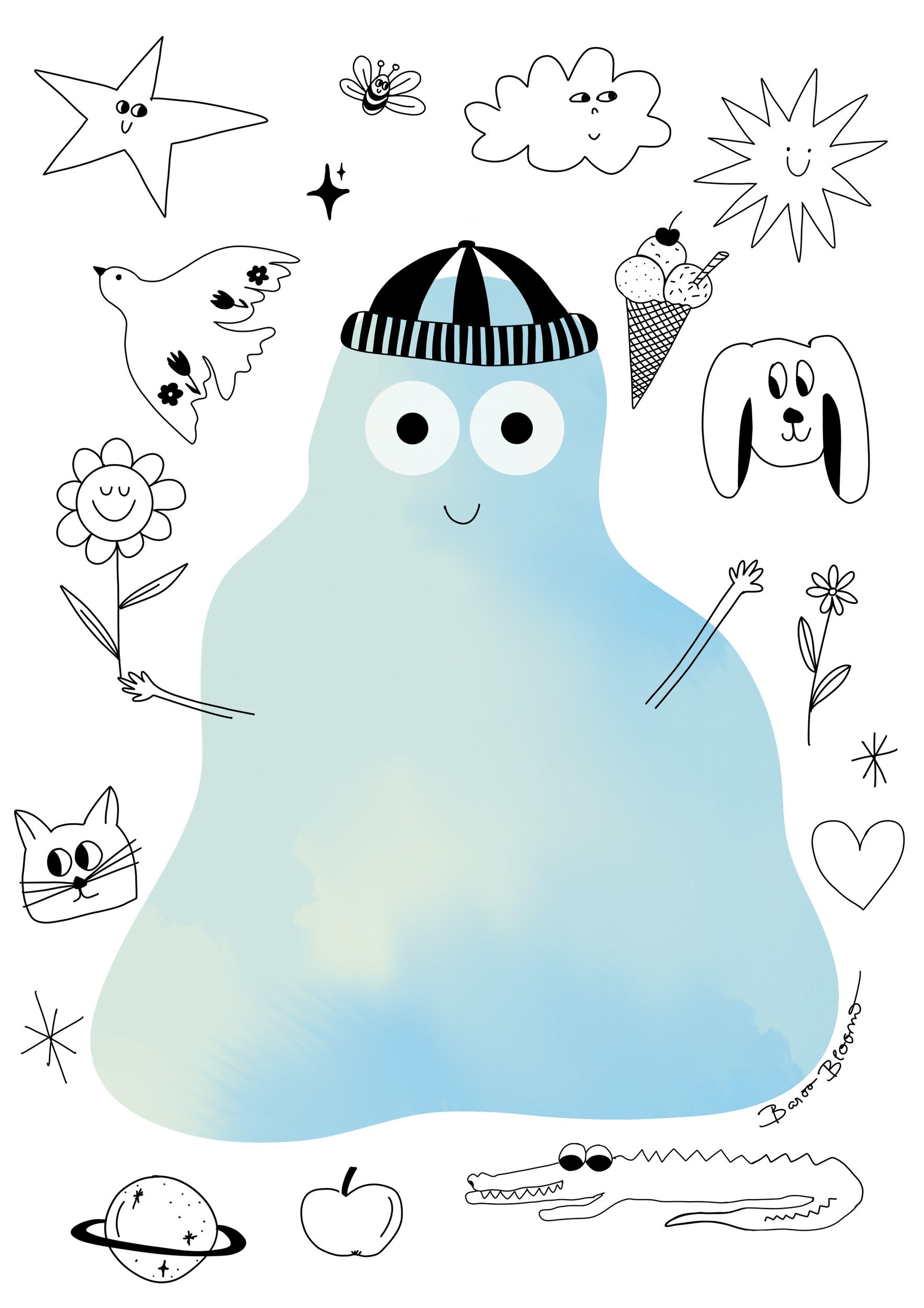 Happy Blue Character by Baroo Bloom — canvas wall art