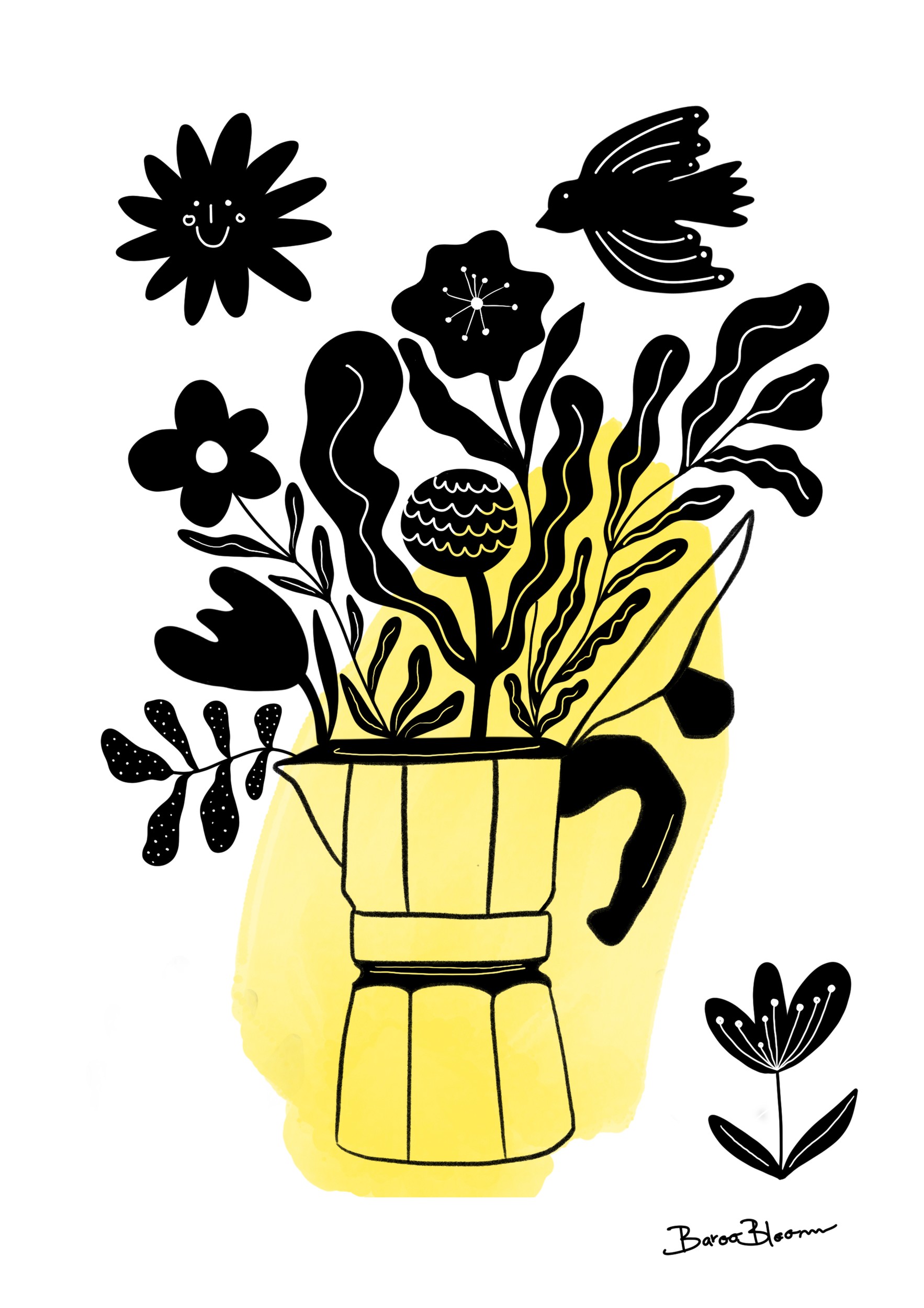 Whimsical Coffee Bloom by Baroo Bloom — canvas wall art