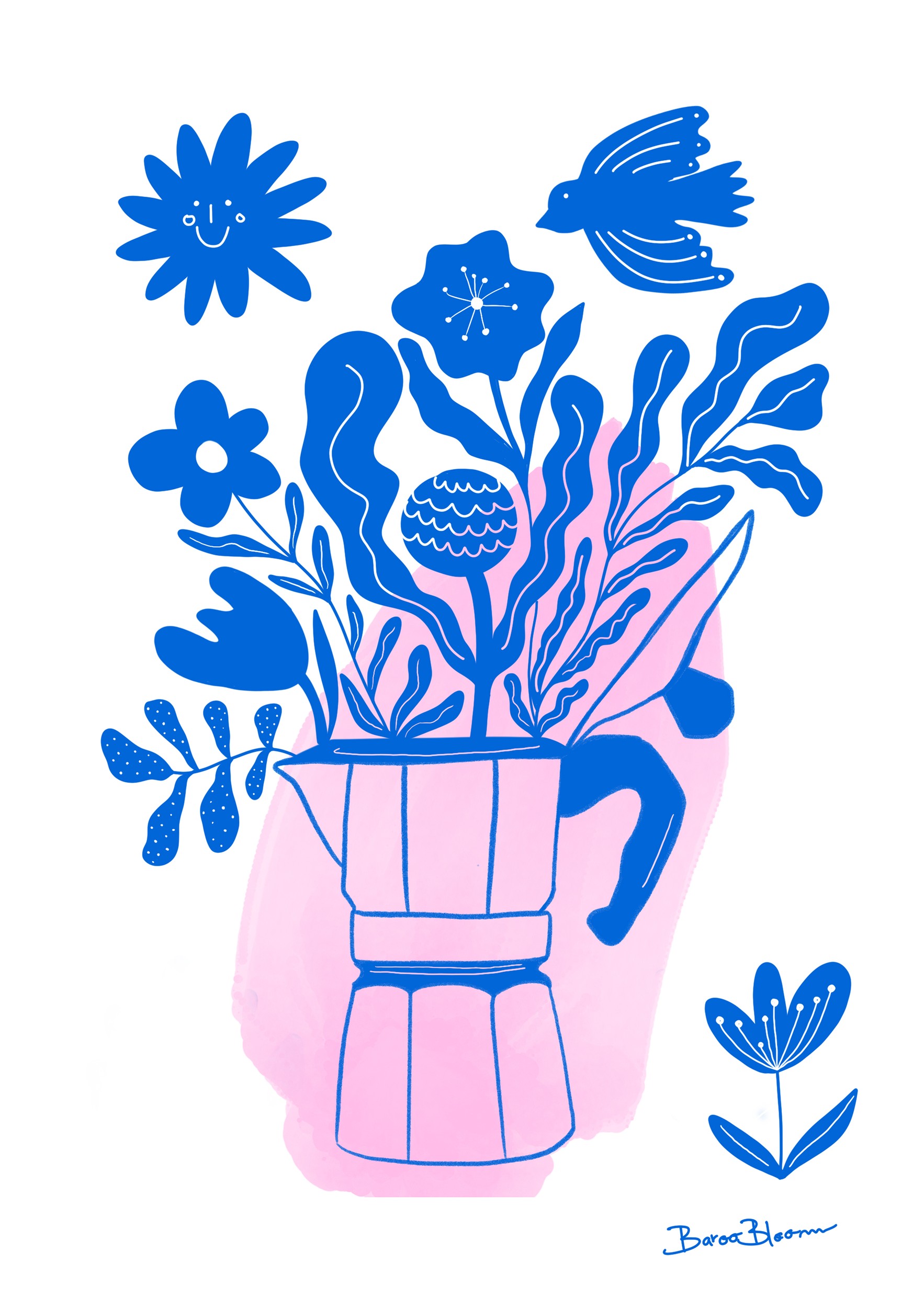 Moka Pot Floral Bloom by Baroo Bloom — canvas wall art
