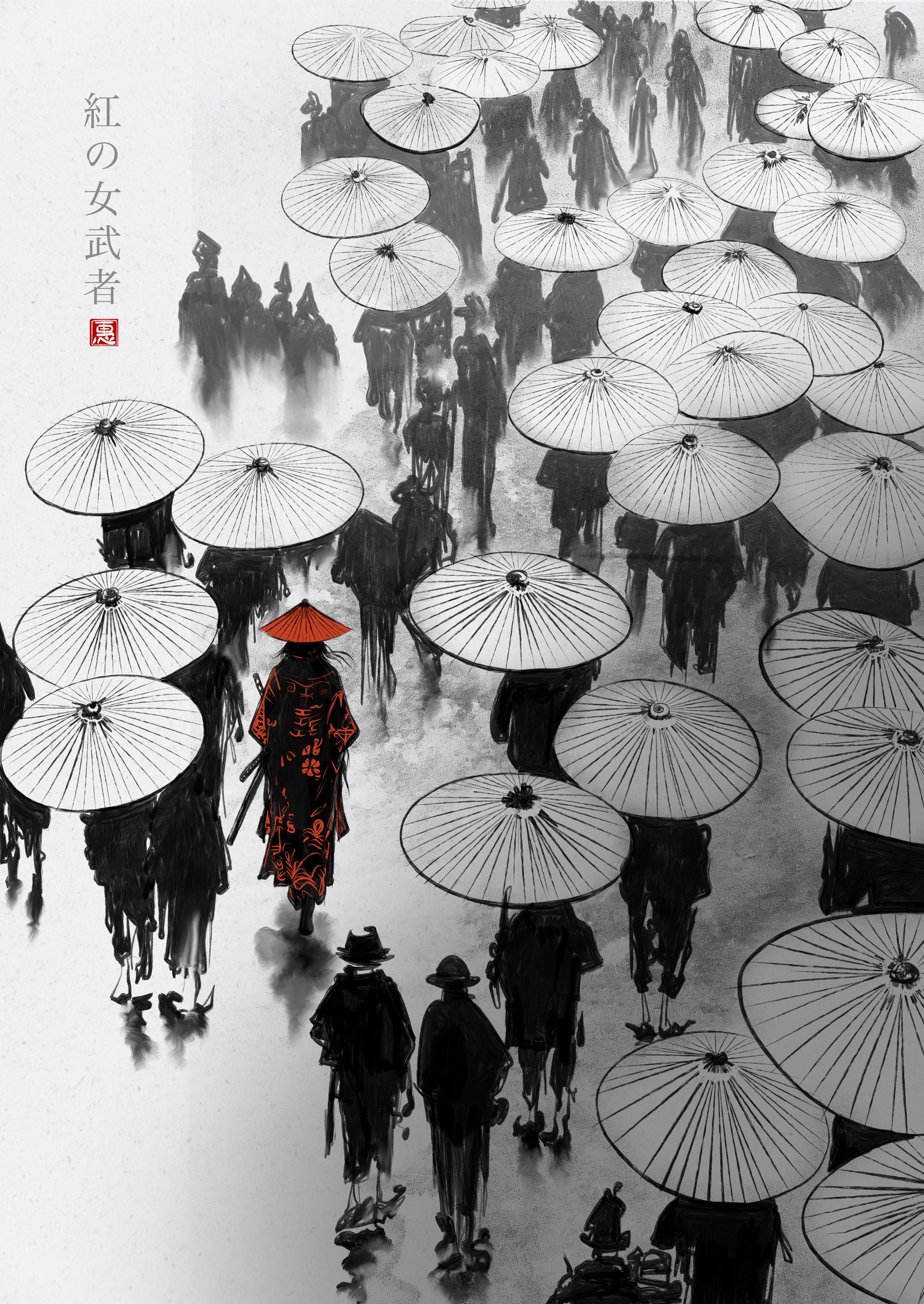 Red Umbrella Samurai by Fadil Roze — canvas wall art