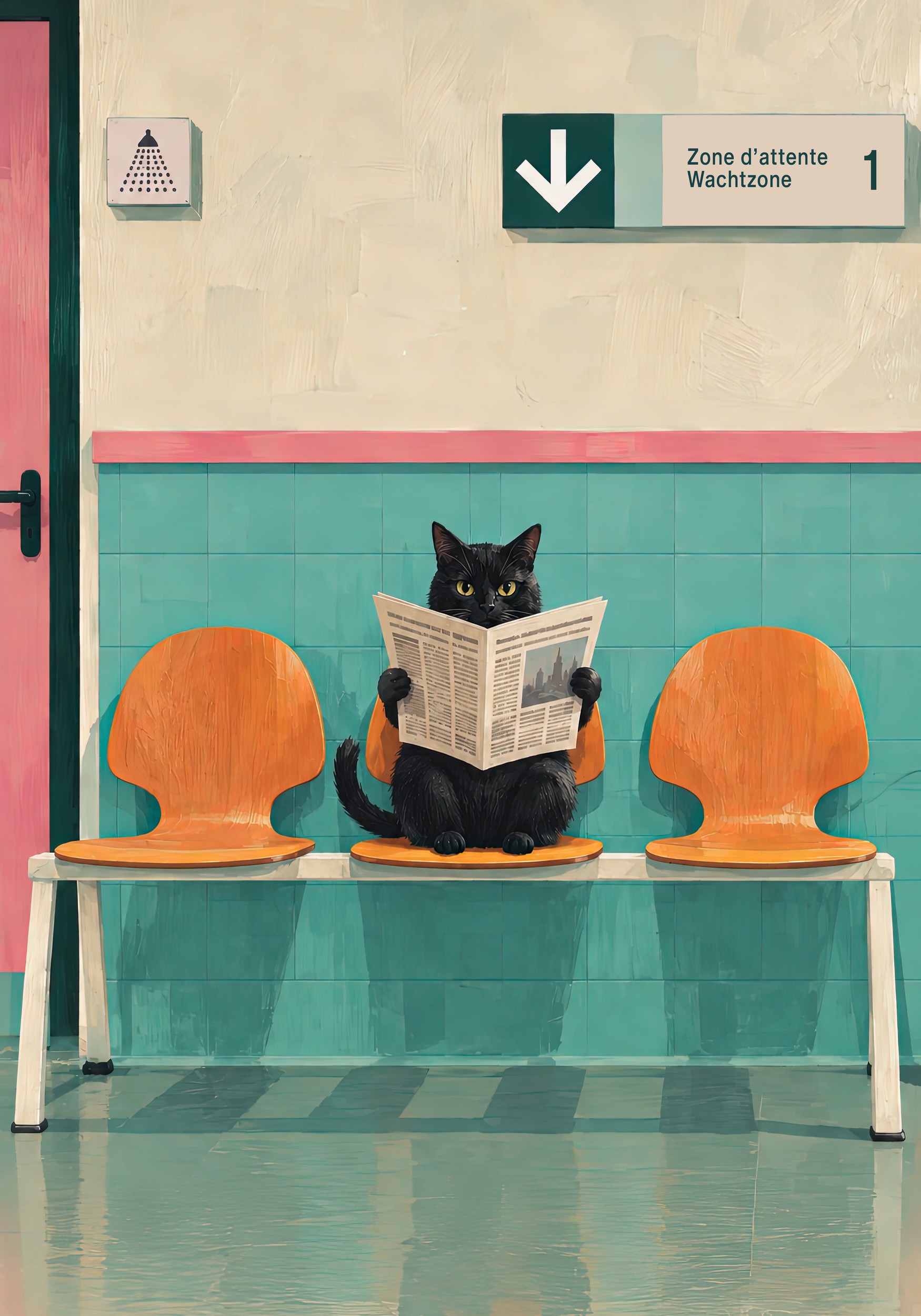 Black Cat Reading Newspaper by Neetesh Kumar — canvas wall art