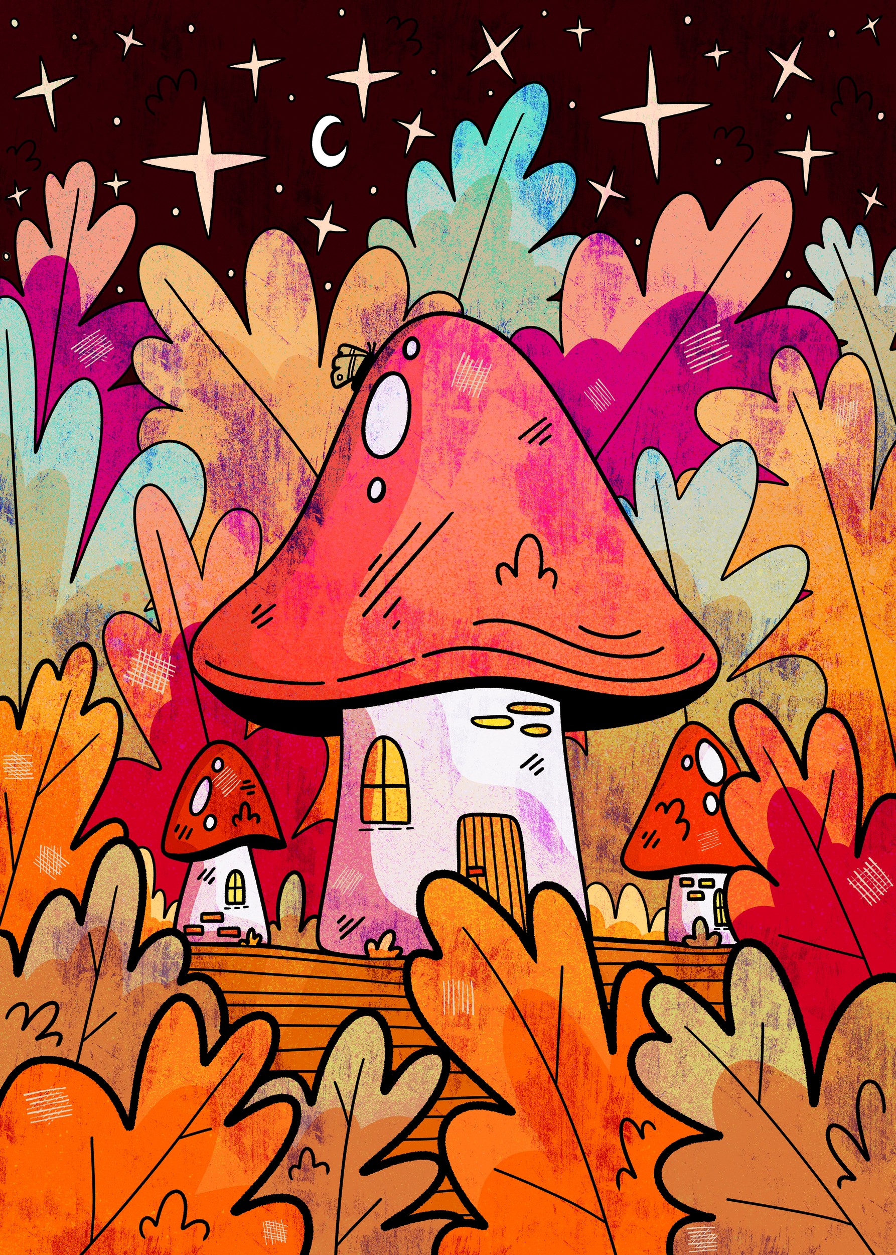 Whimsical Mushroom Forest Night by Stephen Wade — canvas wall art