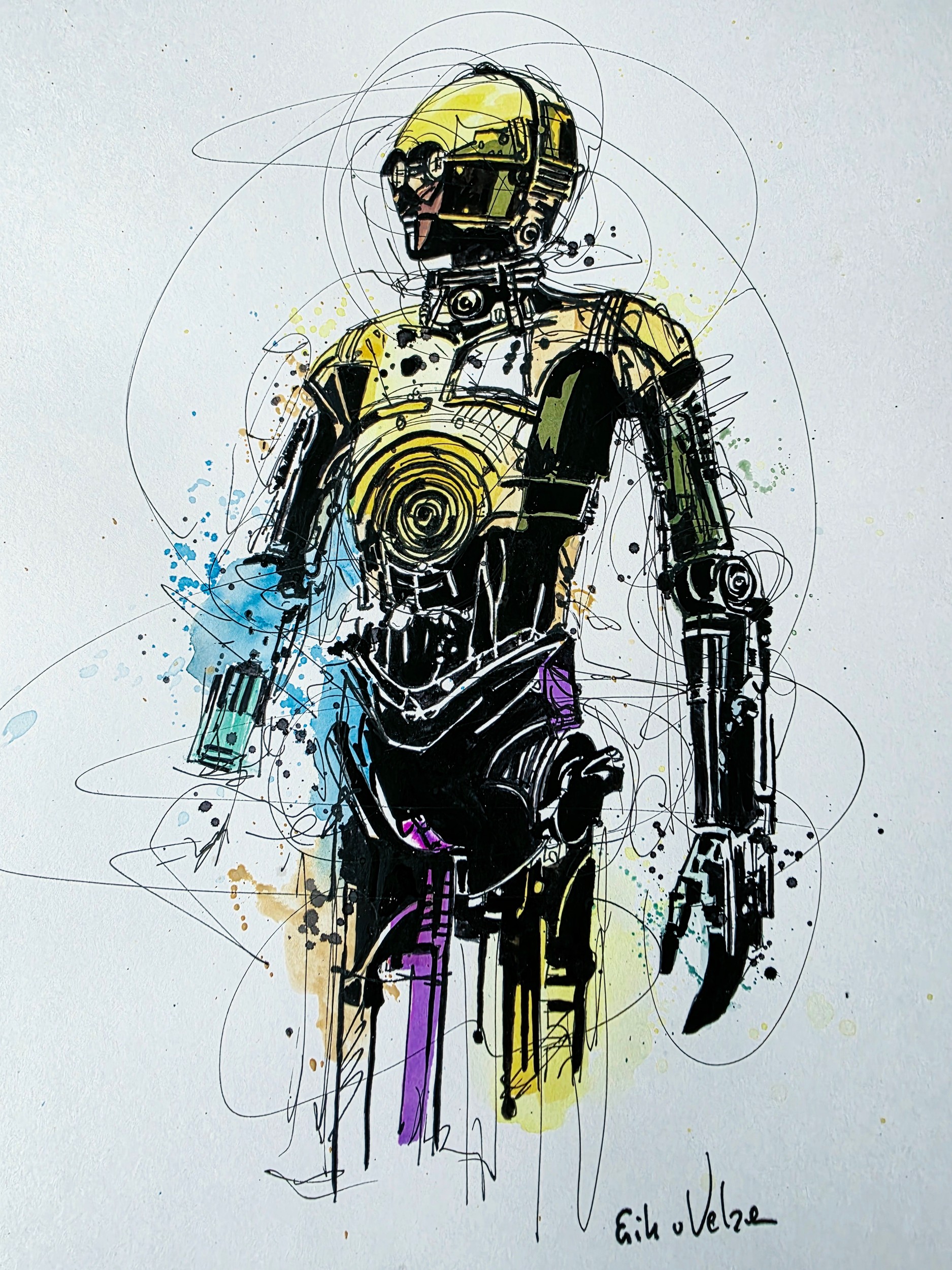 Golden Robot Abstract Art by Erik Van Velzen — canvas wall art