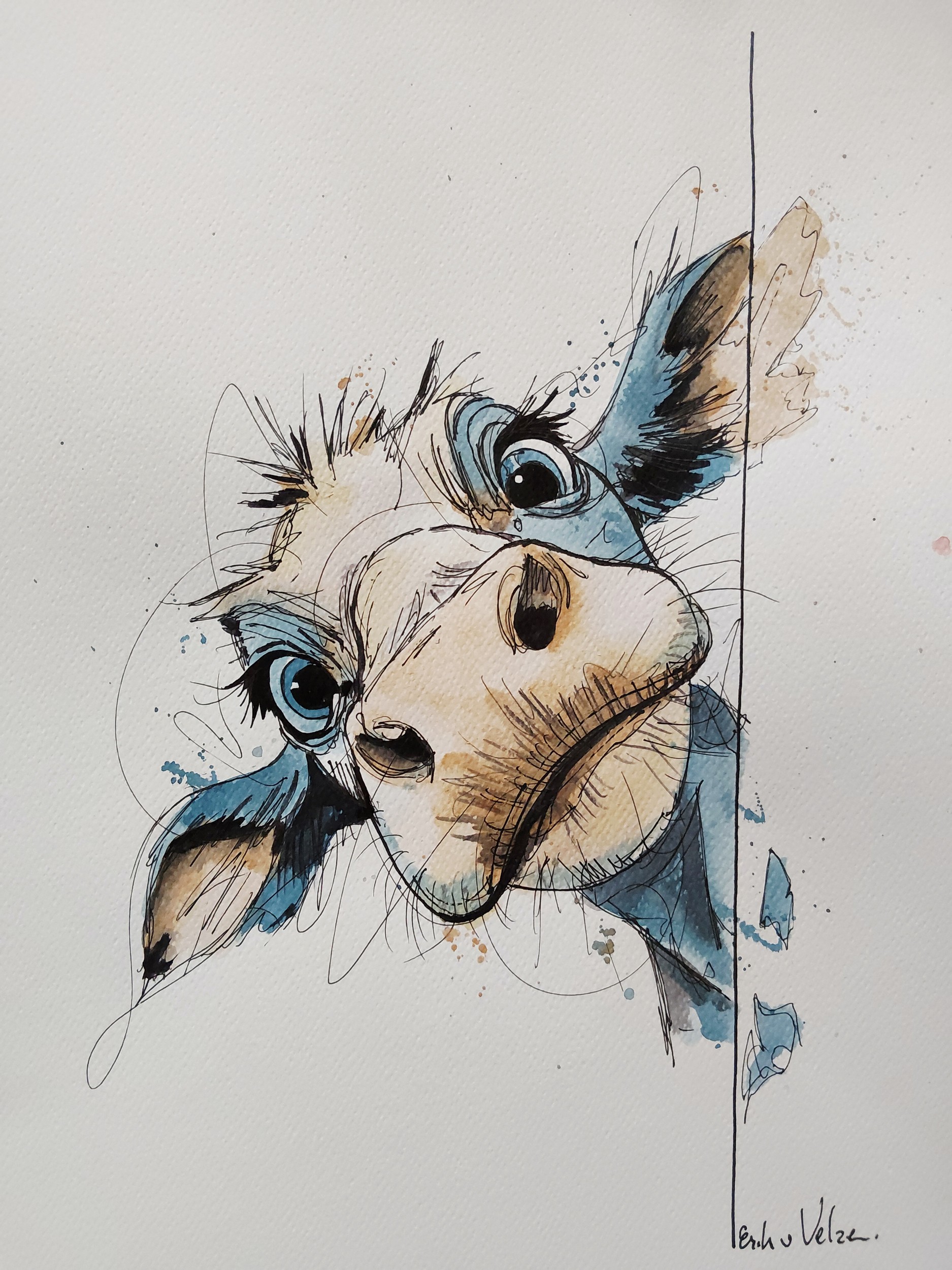 Curious Blue Donkey by Erik Van Velzen — canvas wall art