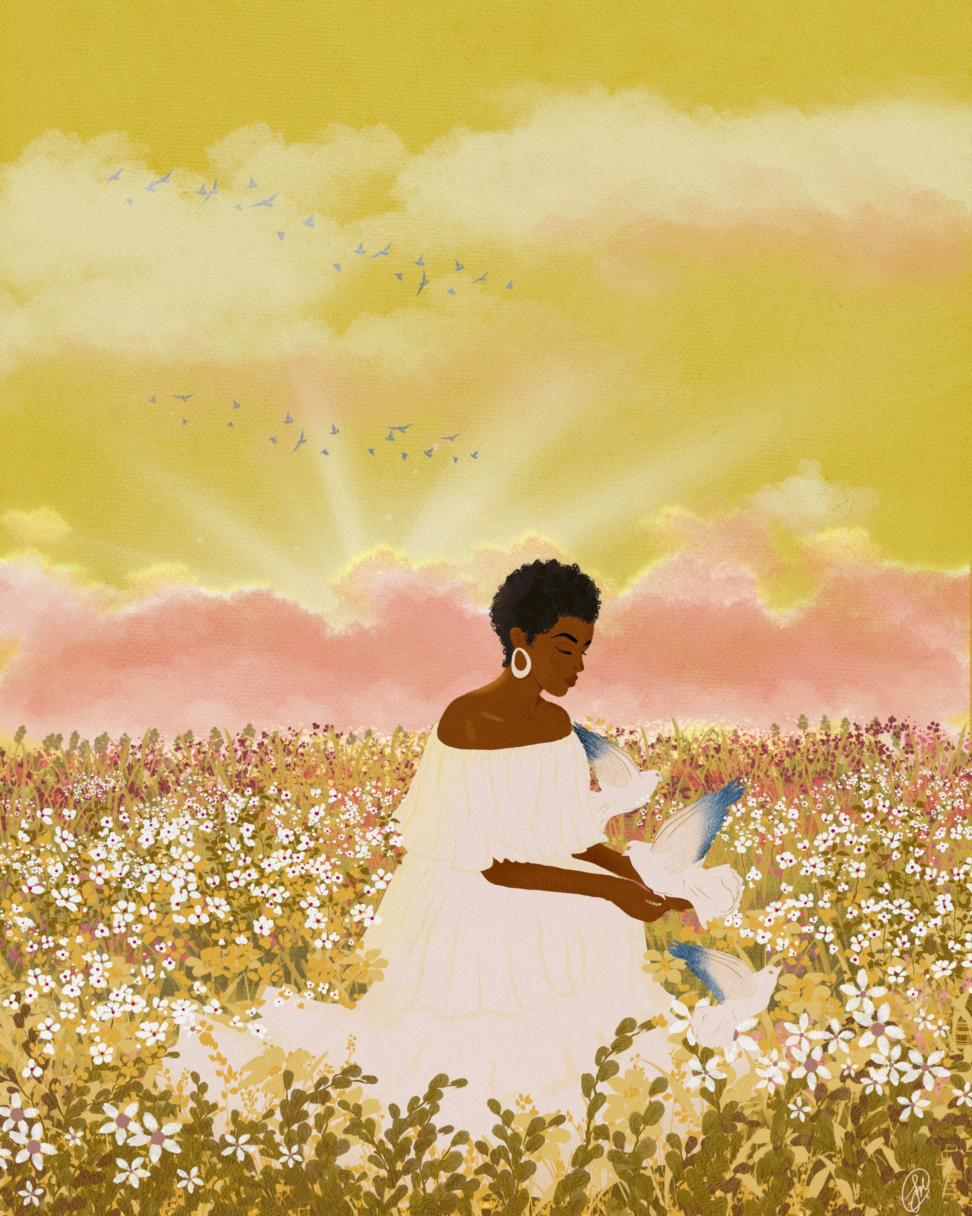 Woman Releasing Doves by ThirtyOne Illustrations — canvas wall art