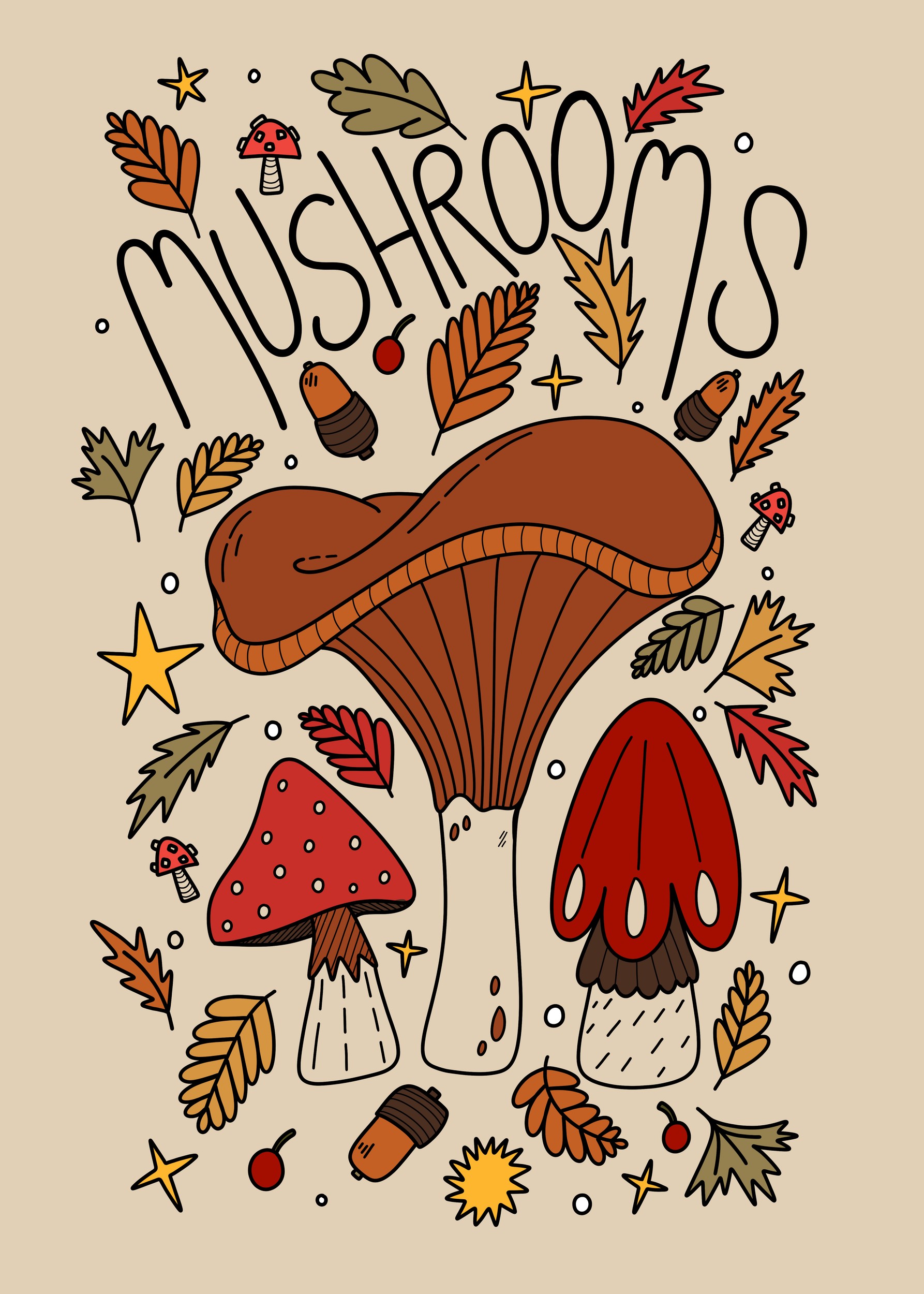 Whimsical Autumn Mushrooms by Stephen Wade — canvas wall art