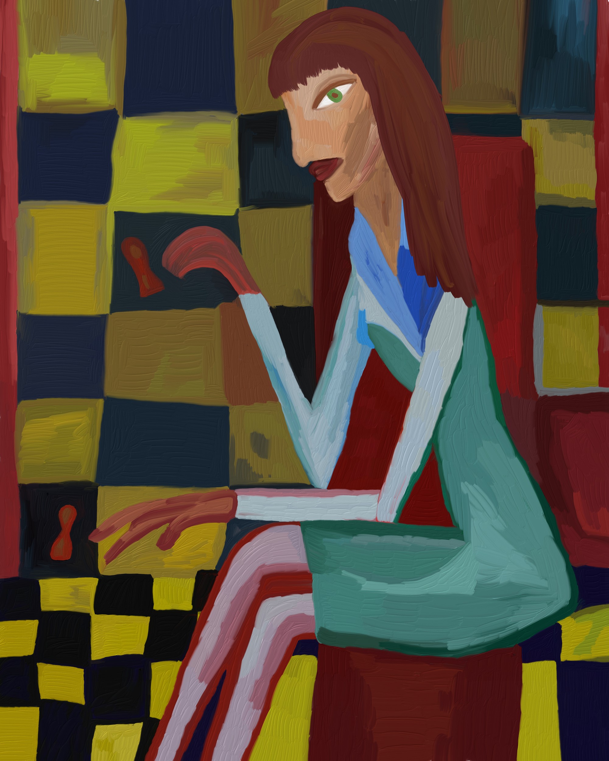 Woman In Checkered Room by GIovanna Gil Alves — canvas wall art