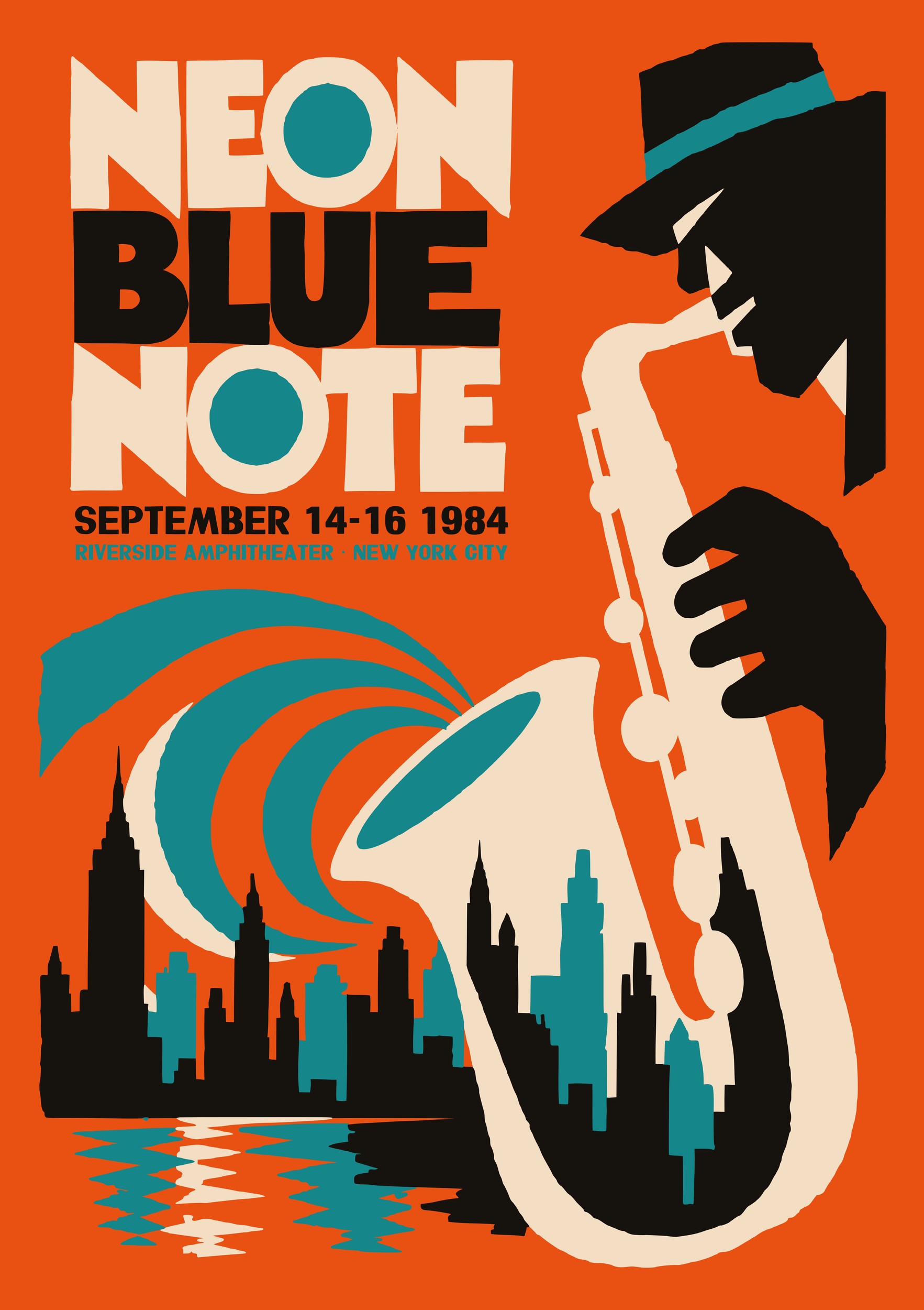 Neon Blue Note Concert by Patryk Krygowski — canvas wall art