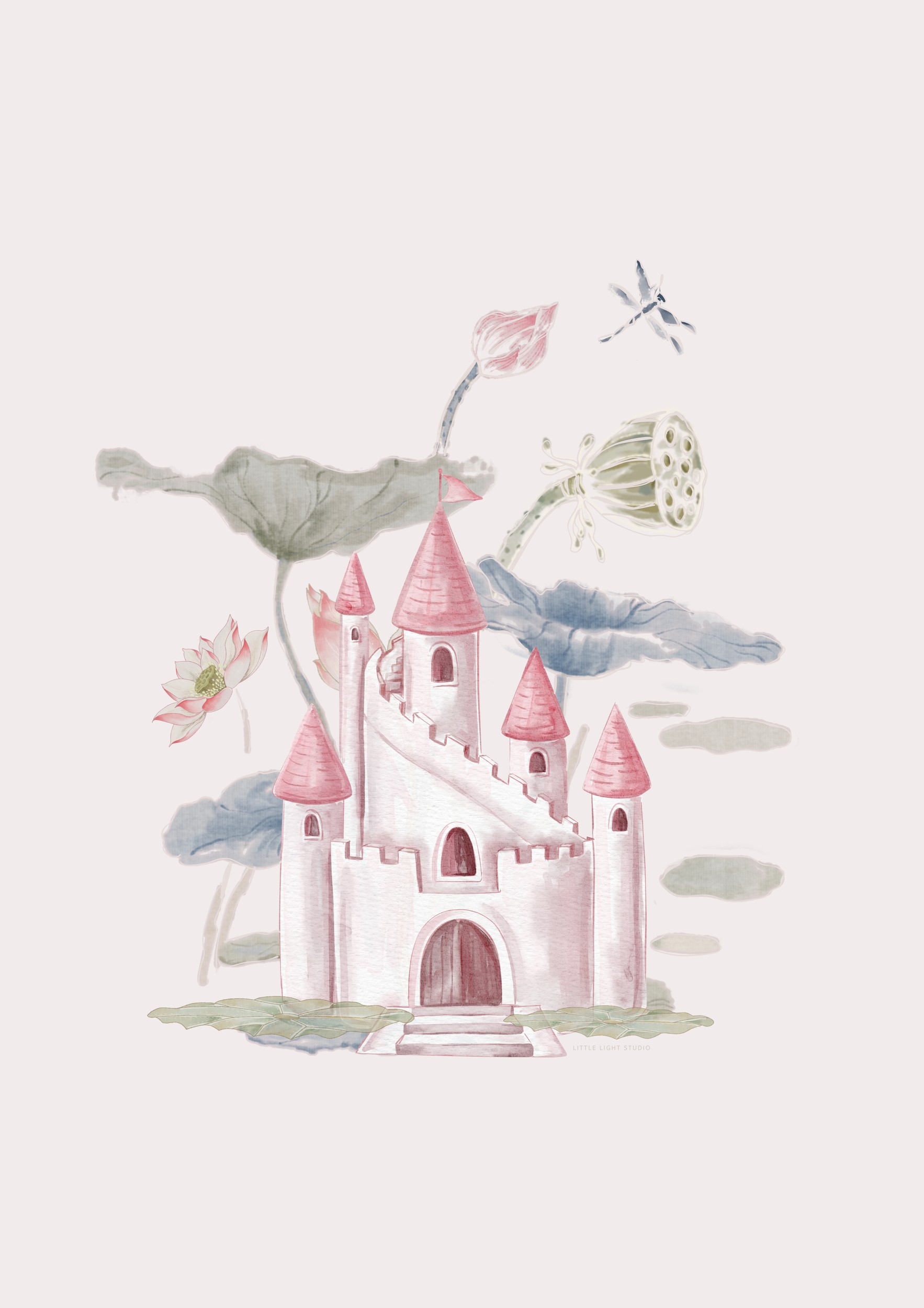 Whimsical Lotus Castle by Little Light Studio — canvas wall art