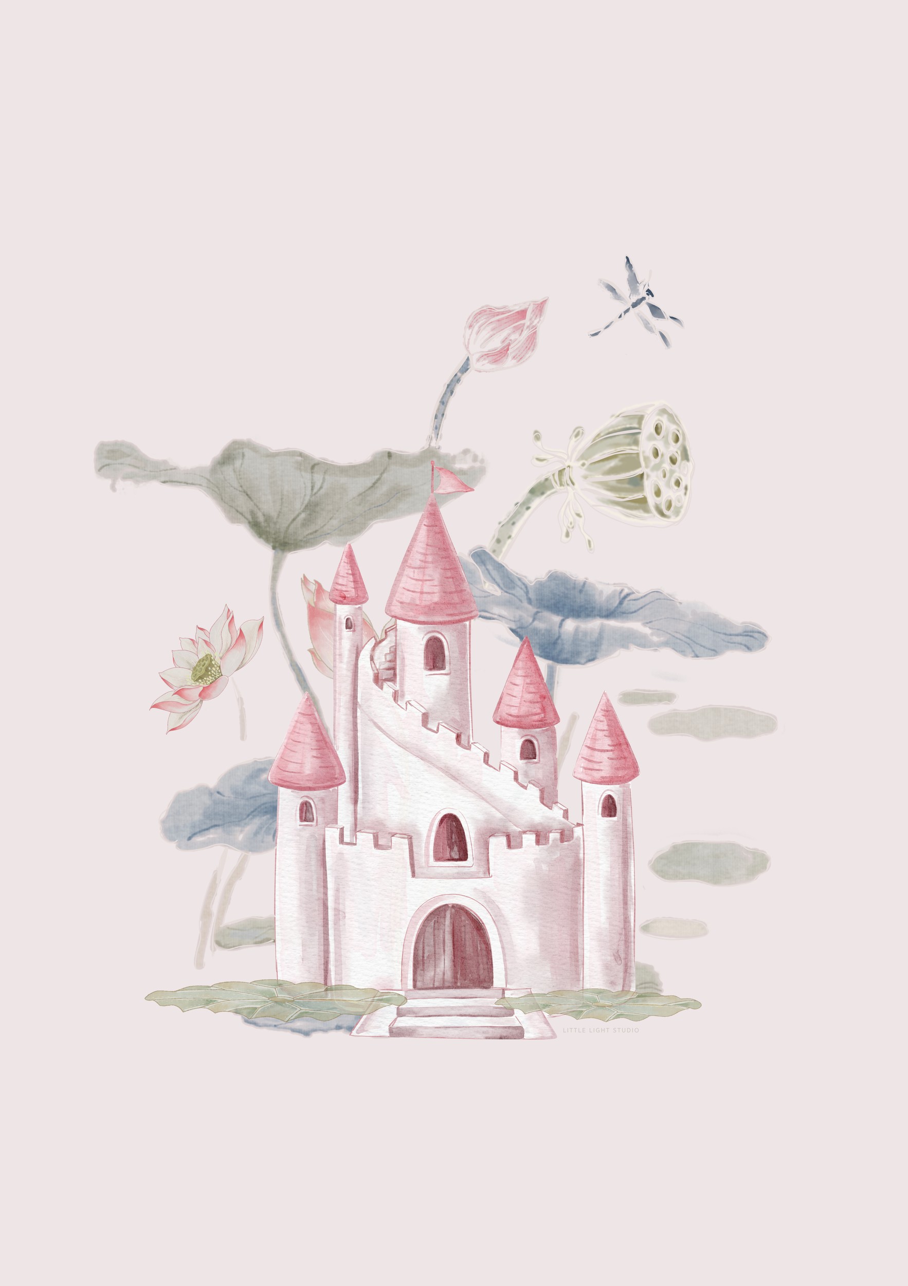 Pink Lotus Castle by Little Light Studio — canvas wall art