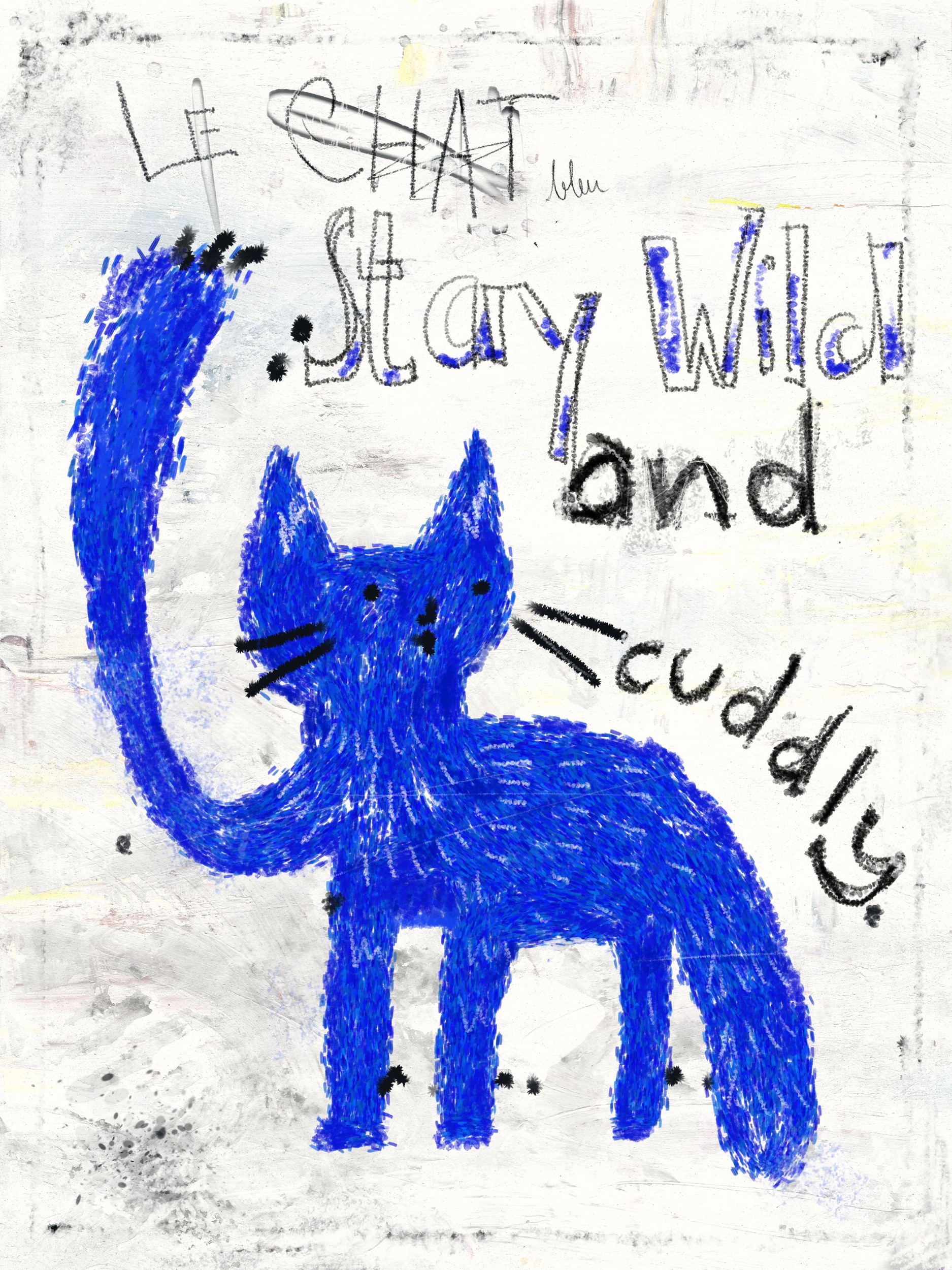 Blue Cat Stay Wild by Annick — canvas wall art