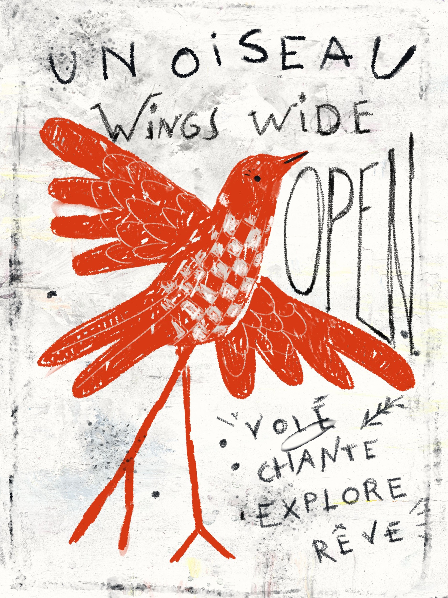 Red Bird Open Wings by Annick — canvas wall art