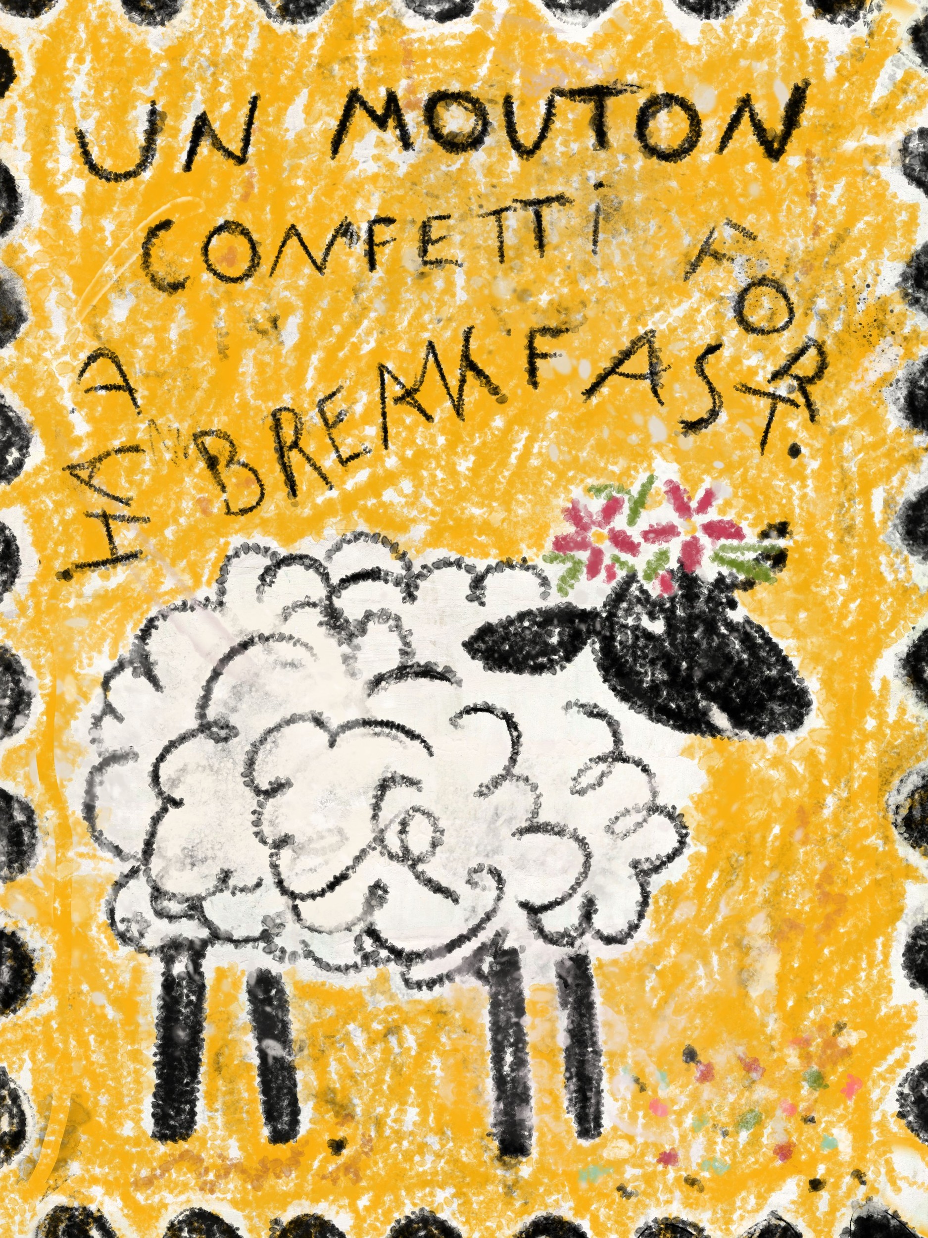 Whimsical Sheep Confetti Breakfast by Annick — canvas wall art