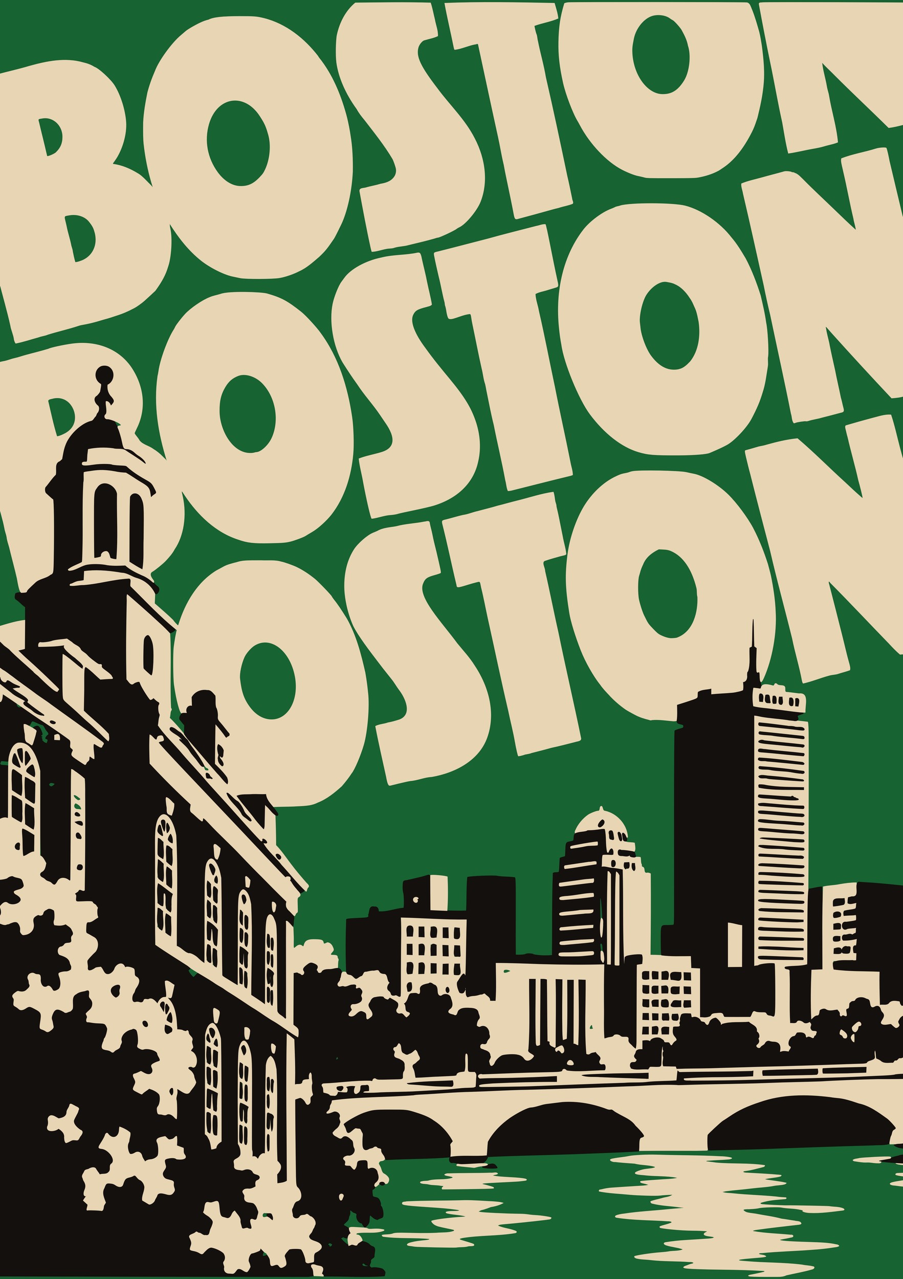 Retro Boston Cityscape by Patryk Krygowski — canvas wall art