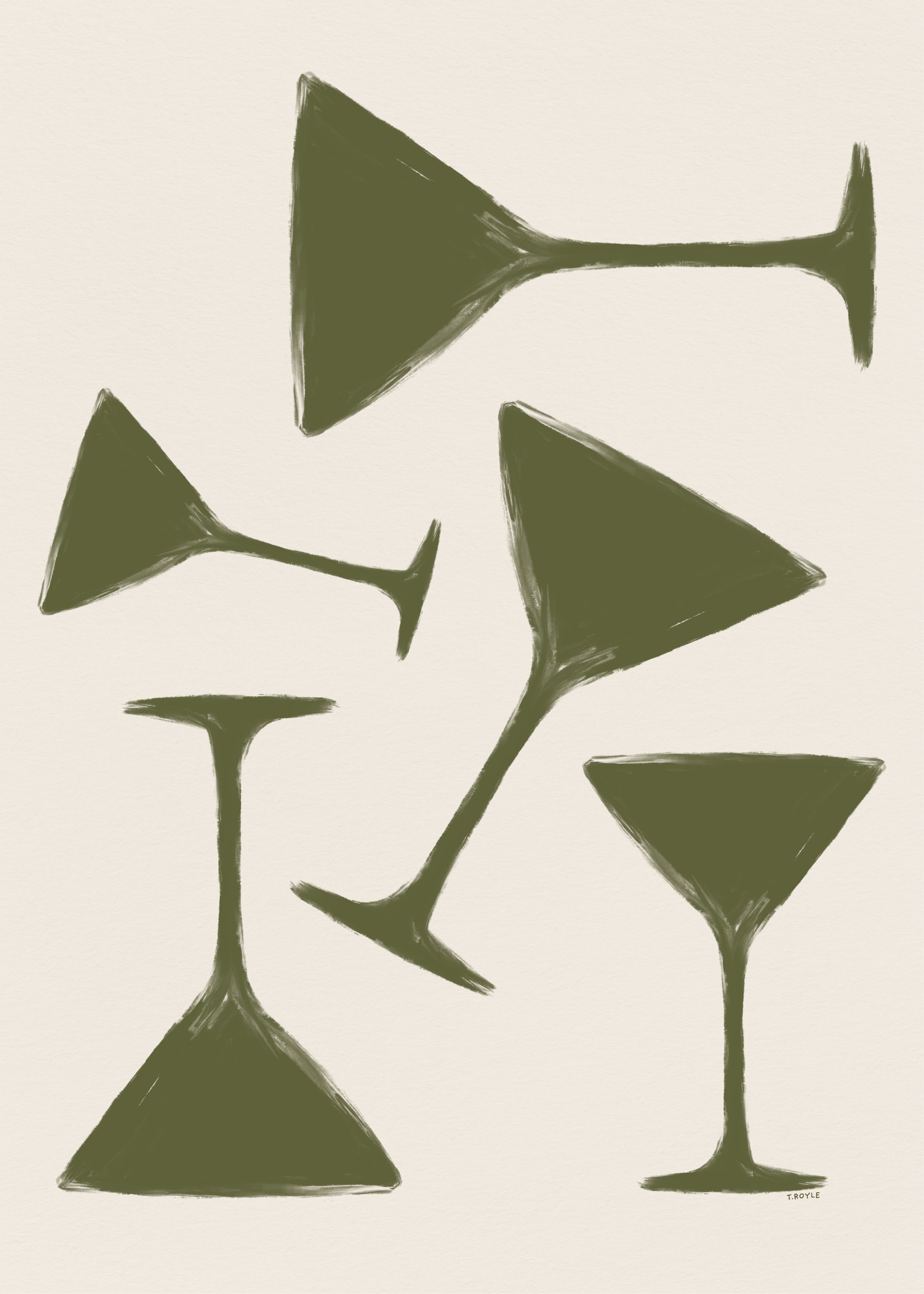 Green Martini Glasses by Tara Royle — canvas wall art