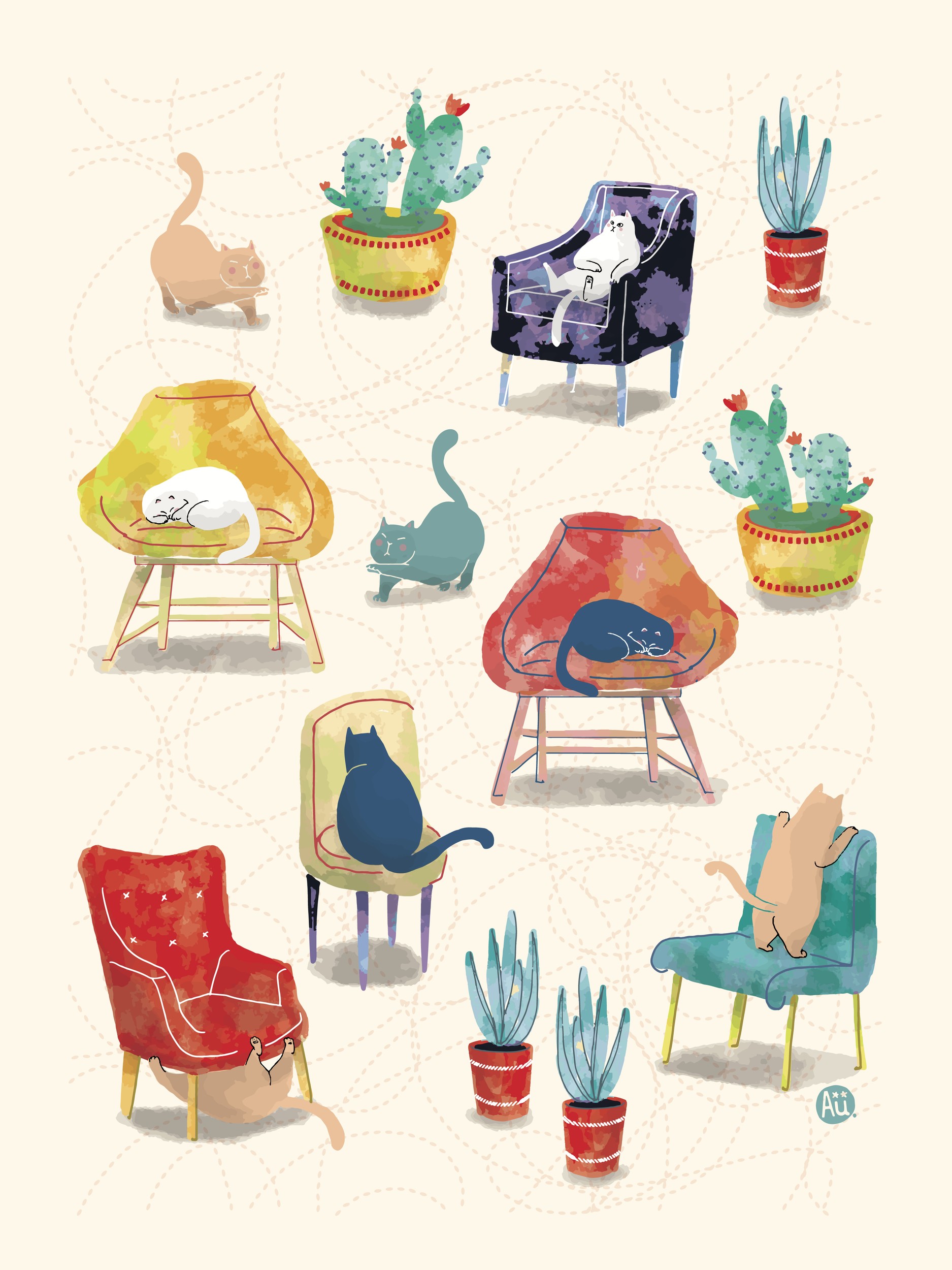 Cozy Cats and Plants by Aia Ueno — canvas wall art