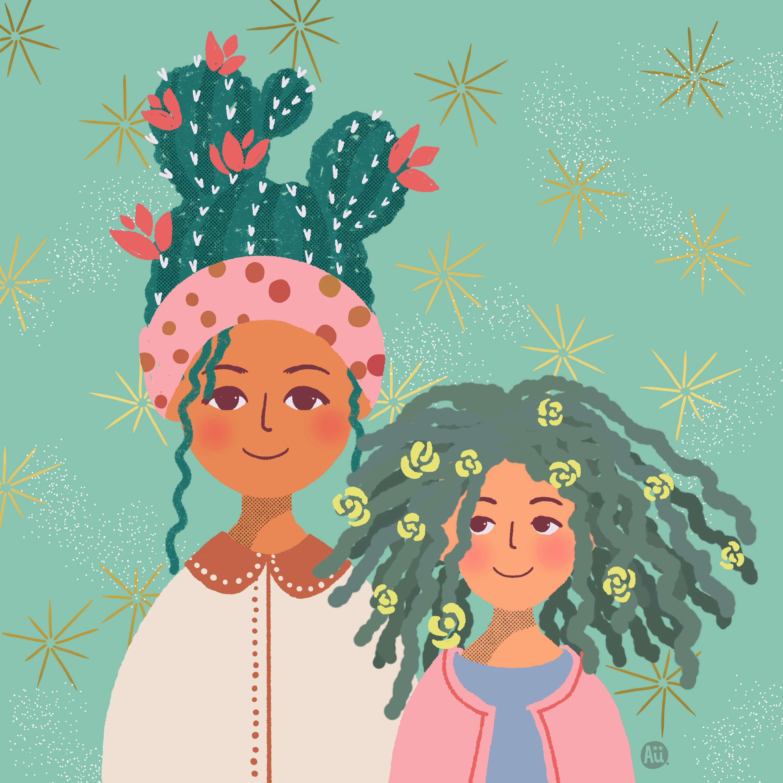 Cactus and Flower Girls by Aia Ueno — canvas wall art