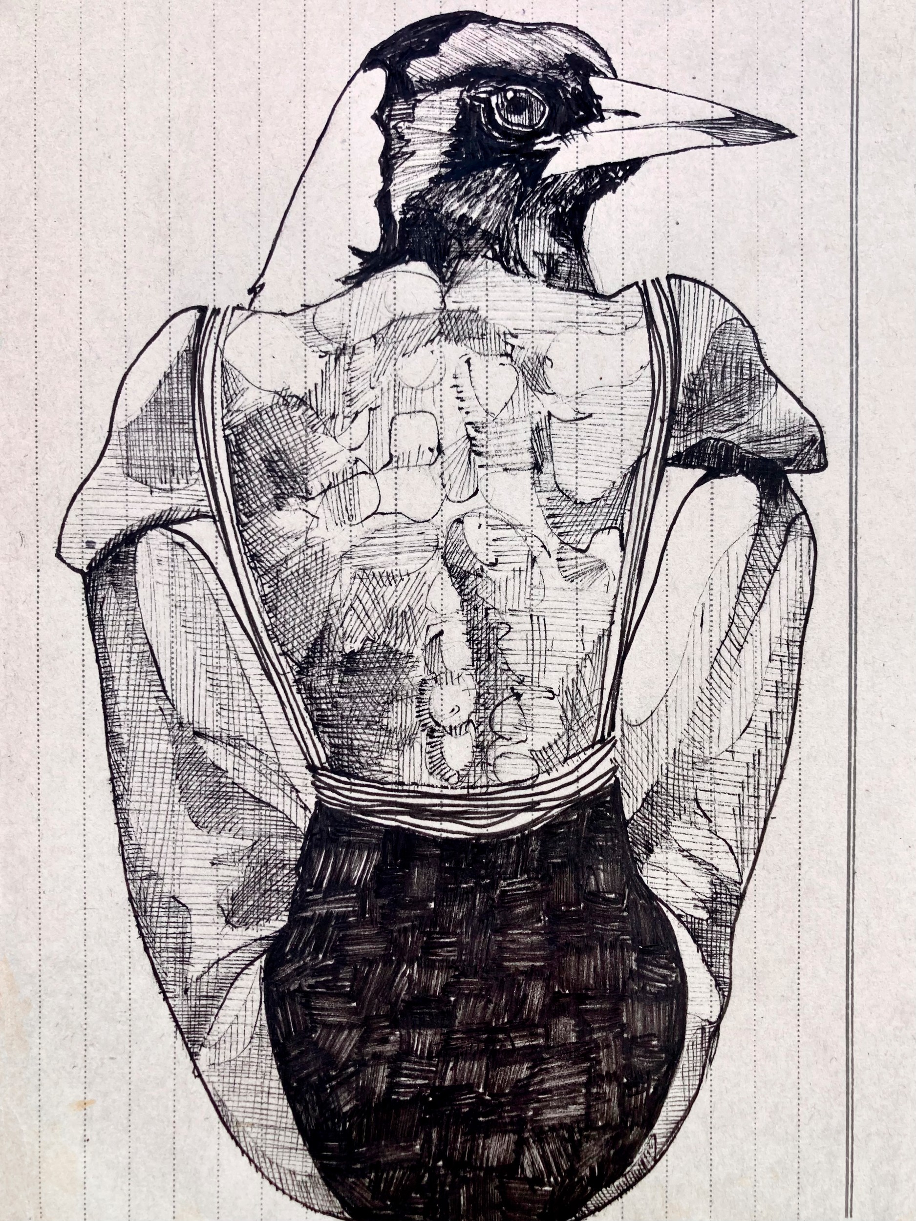 Magpie Human Torso by Joshua Hoskins — canvas wall art