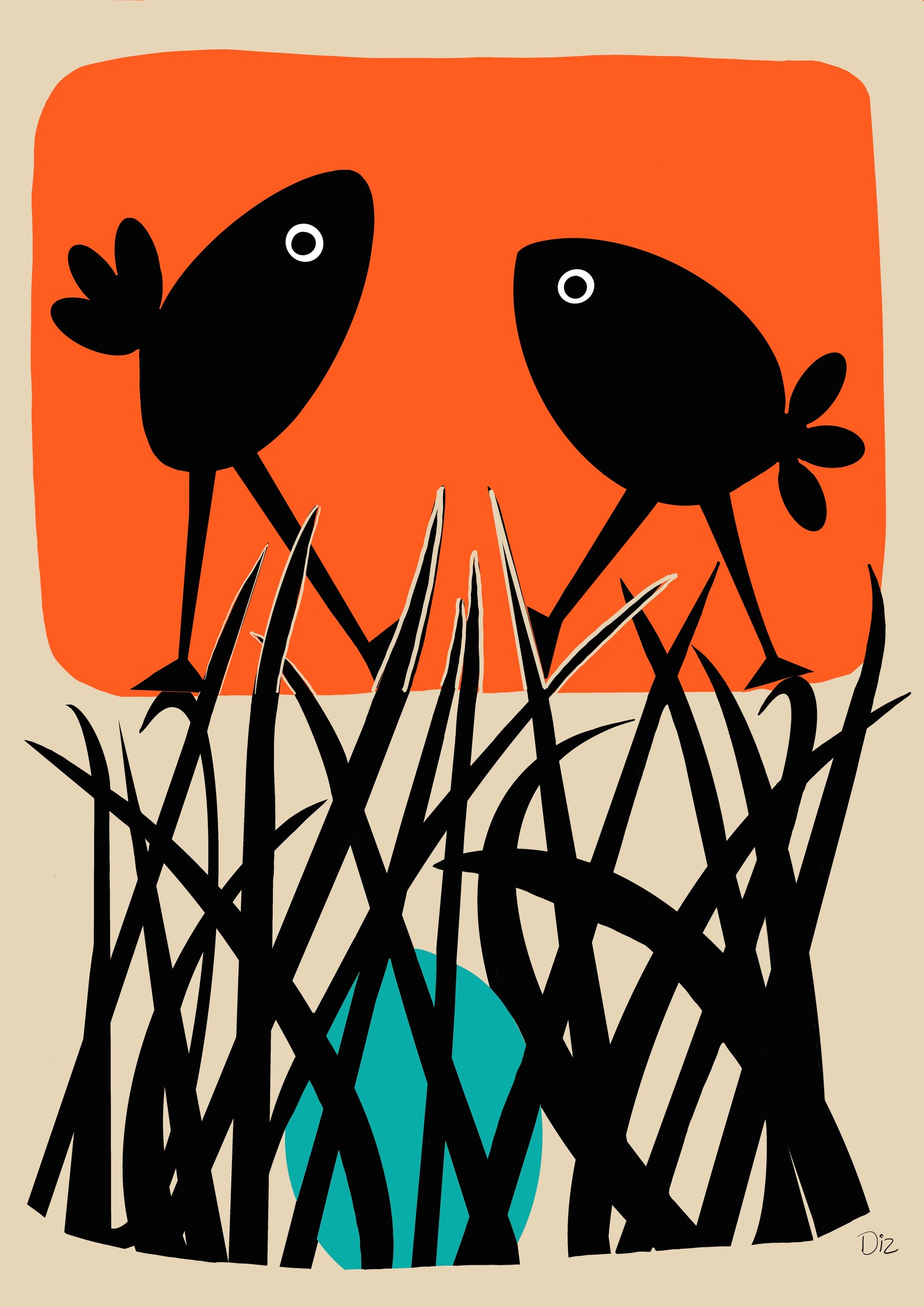 Black Birds Orange Sunset by Michael Disley — canvas wall art