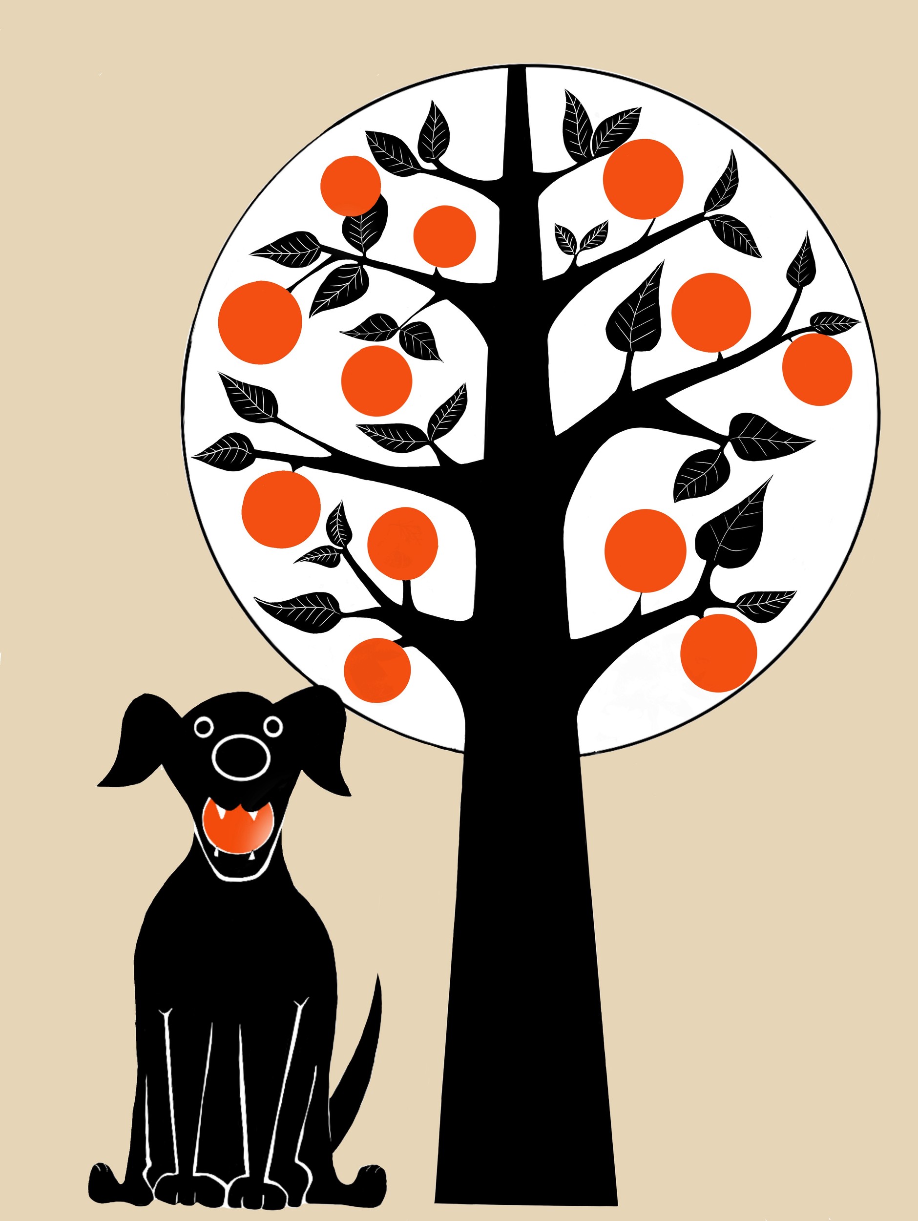 Happy Dog Orange Tree by Michael Disley — canvas wall art