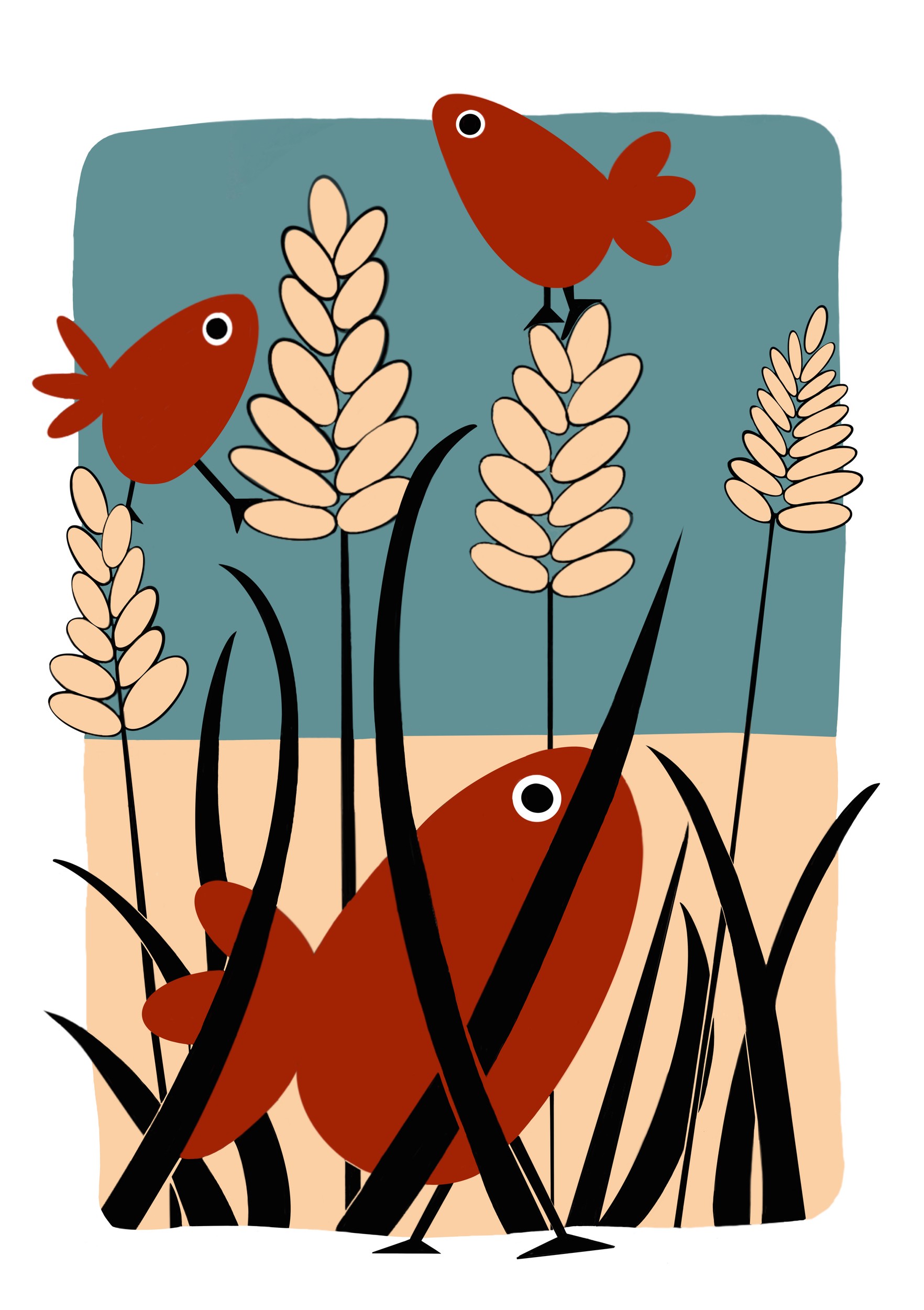 Red Birds Wheat Field by Michael Disley — canvas wall art