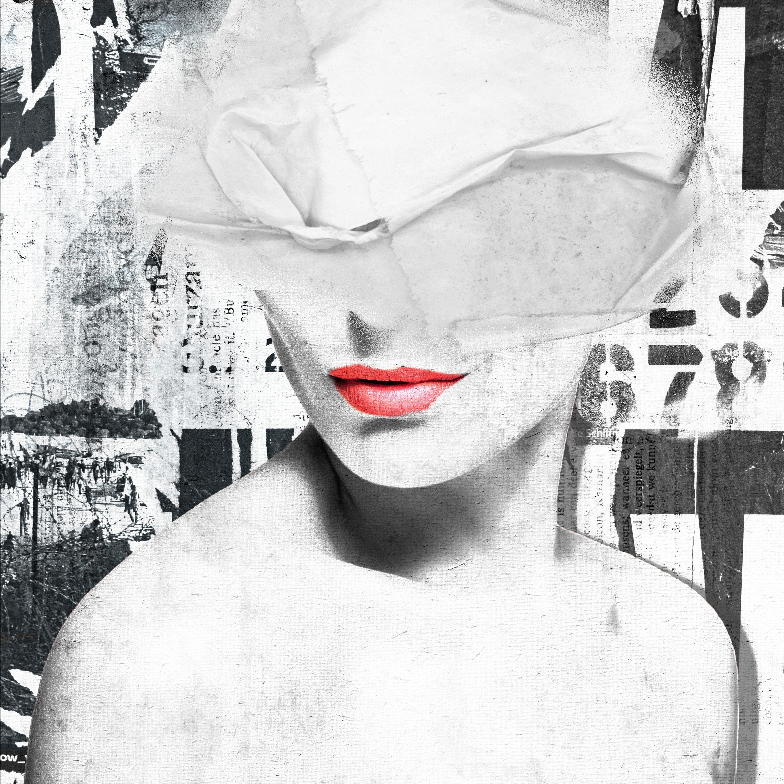 Abstract Woman Red Lips by Marja van den Hurk — canvas wall art