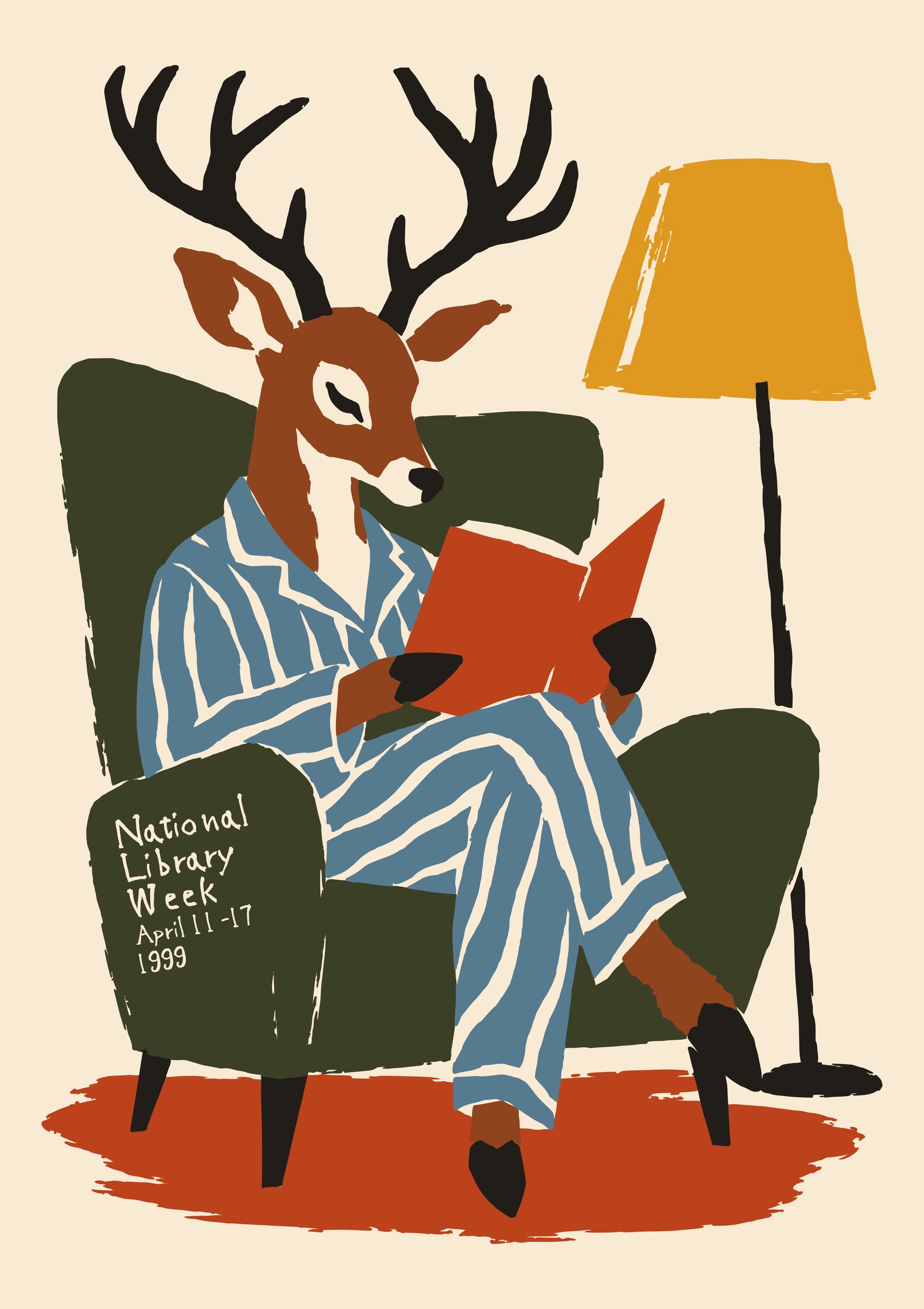 Deer Reading Pajamas by Patryk Krygowski — canvas wall art