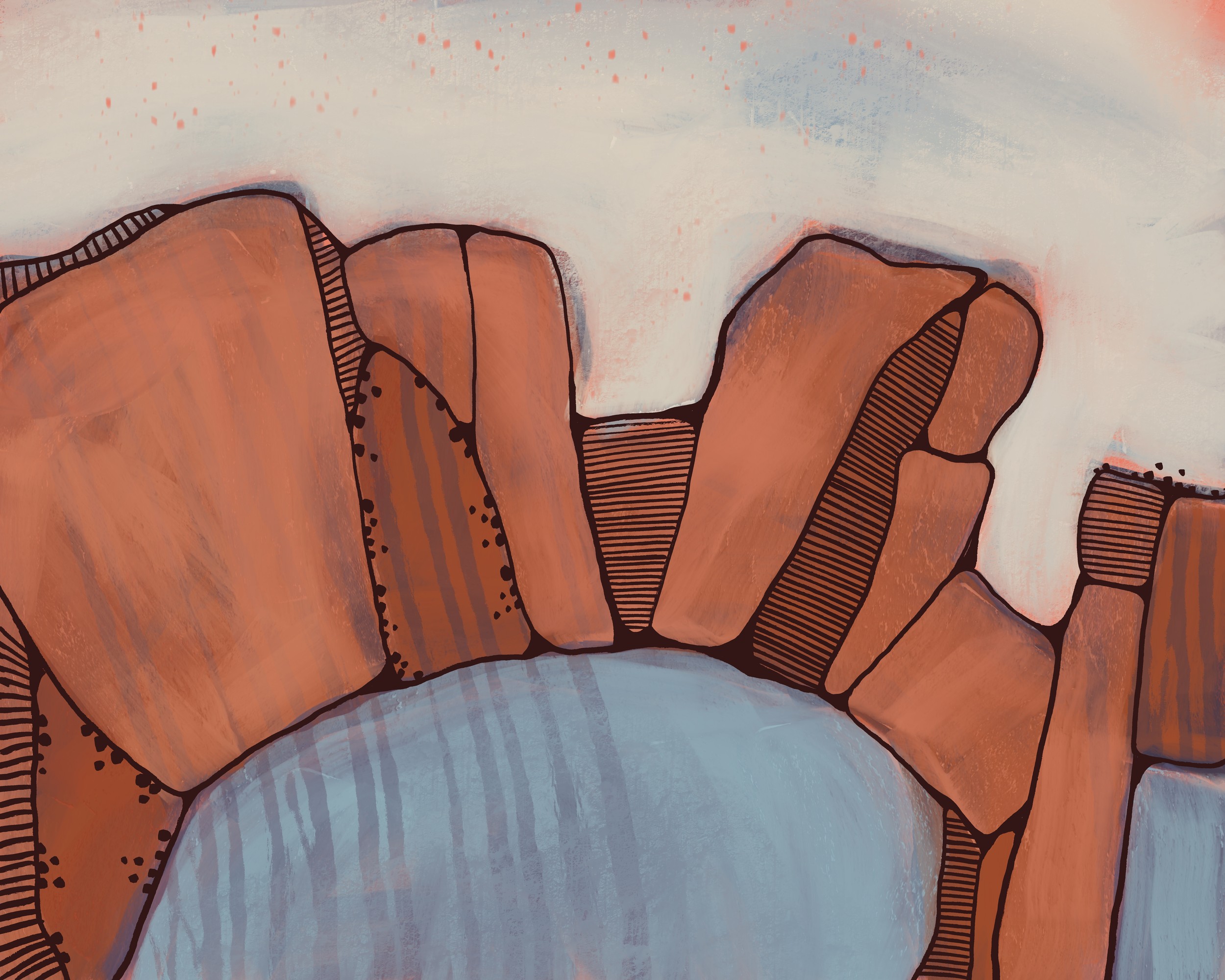 Abstract Water Orange Rocks by MANSI SAXENA — canvas wall art
