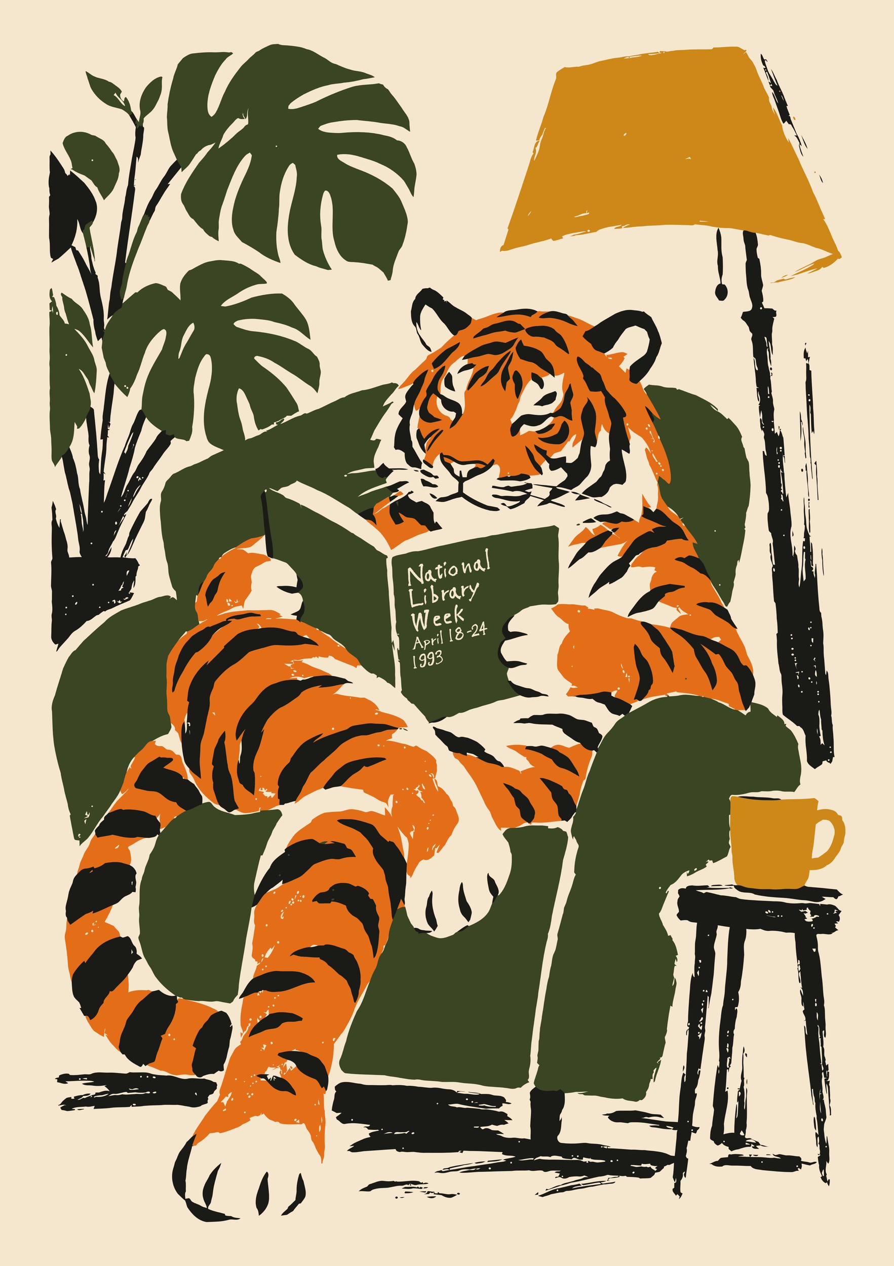 Cozy Tiger Reading Book by Patryk Krygowski — canvas wall art