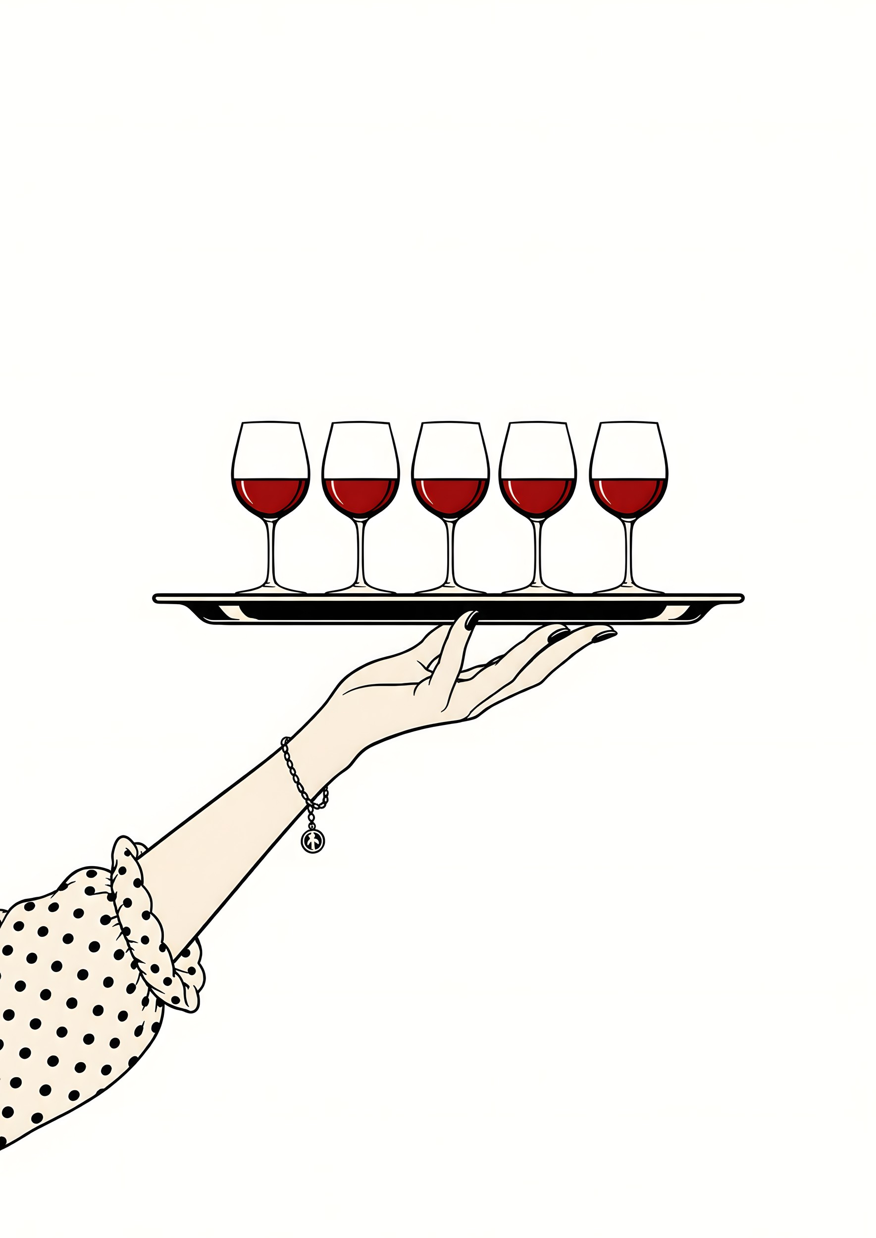 A Hand Serving Five Glasses of Red Wine by DJROMADJI ABLAMVI BEAU-GARE — canvas wall art
