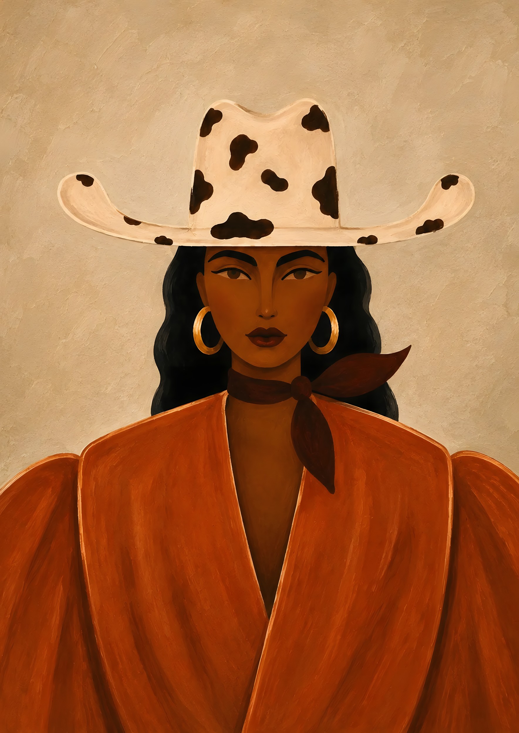 Modern Cowgirl Portrait in a Spotted Cowboy Hat by DJROMADJI ABLAMVI BEAU-GARE — canvas wall art