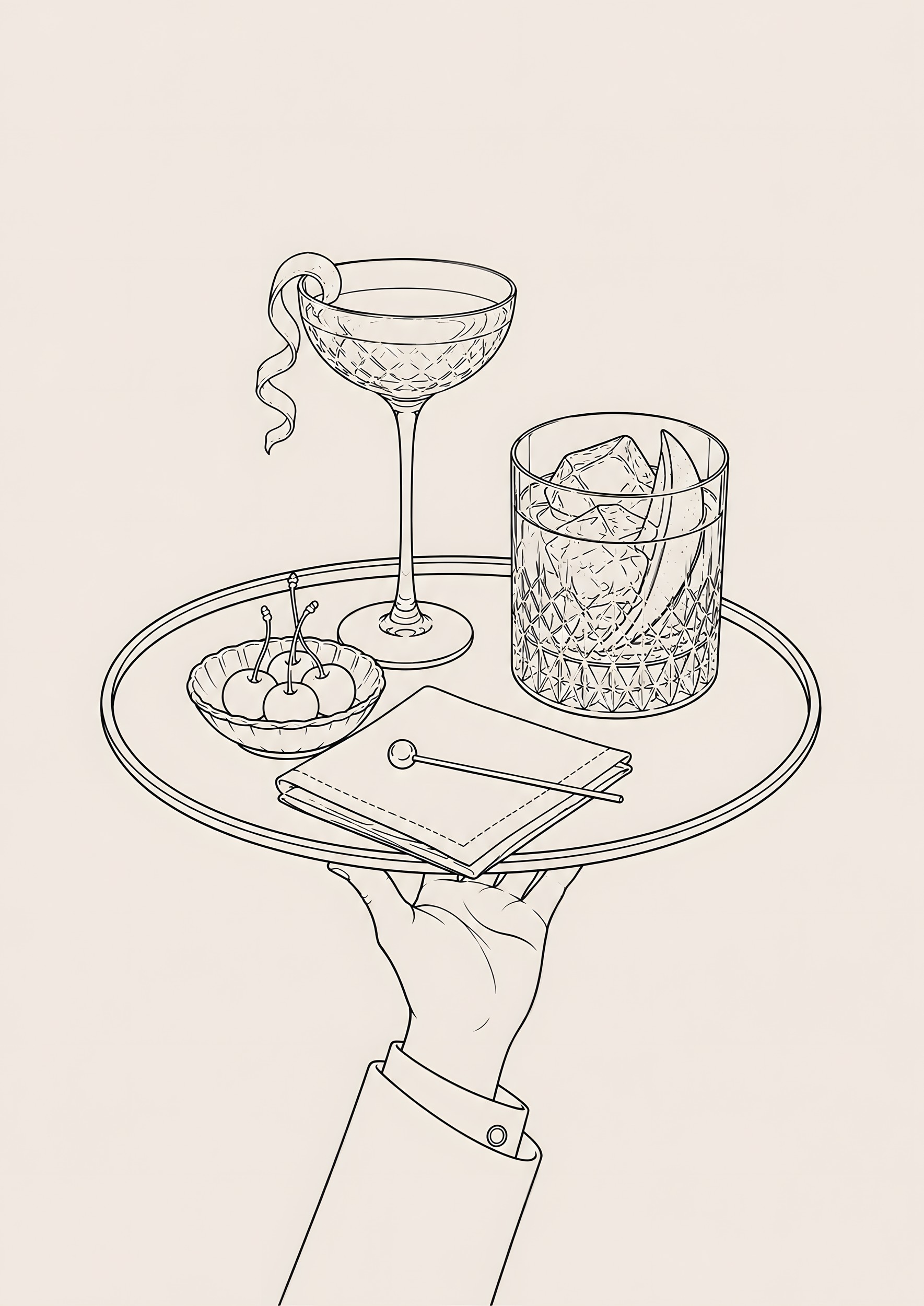 Elegant Cocktail Service with Coupe and Rocks Glasses by DJROMADJI ABLAMVI BEAU-GARE — canvas wall art